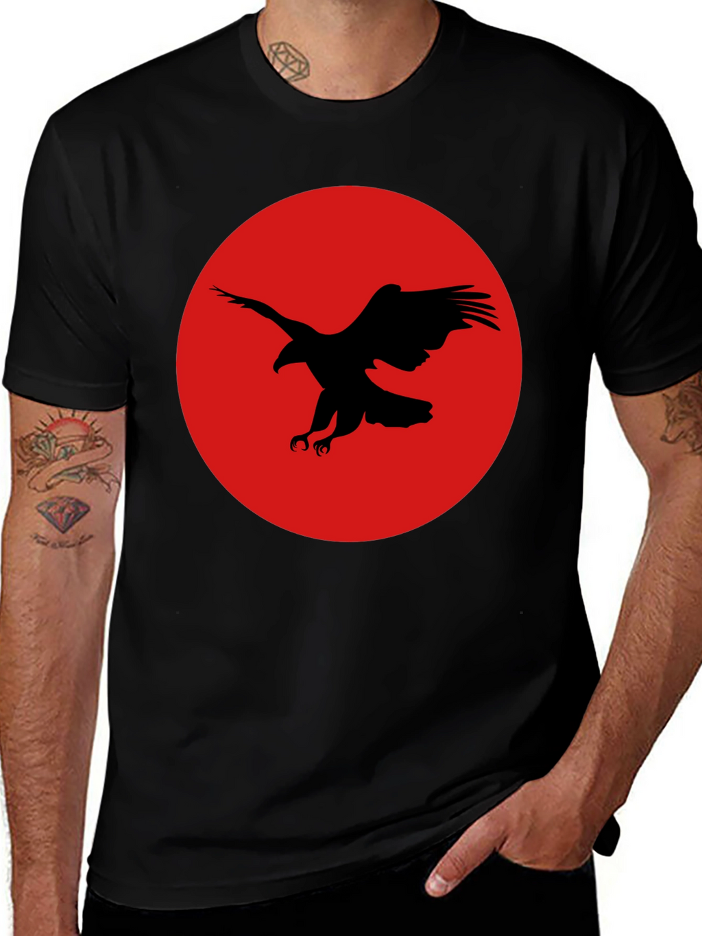 Black Eagle Graphic Tee - Red Circle Design