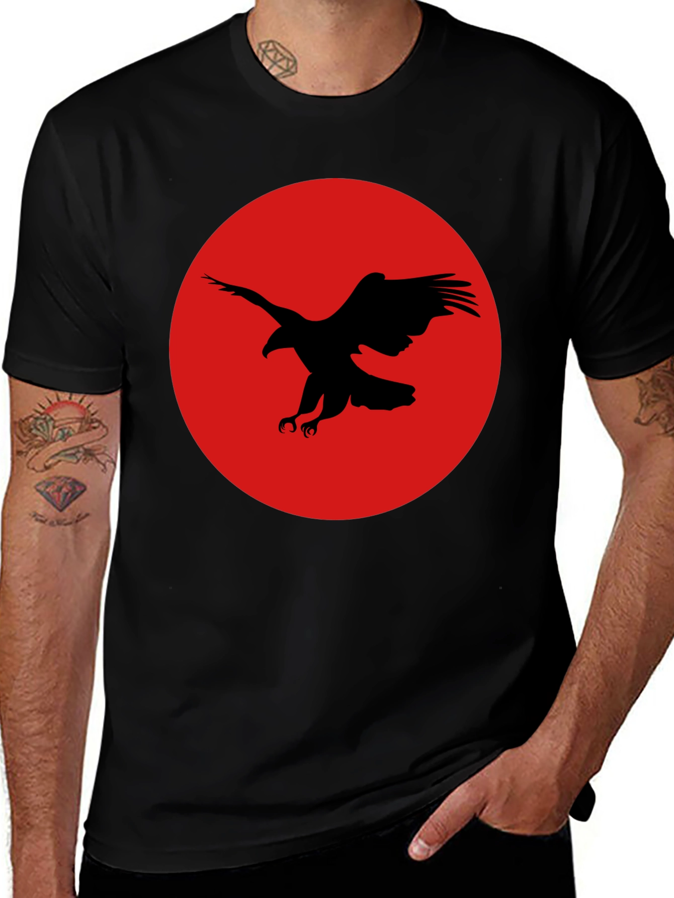 Black Eagle Graphic Tee - Red Circle Design