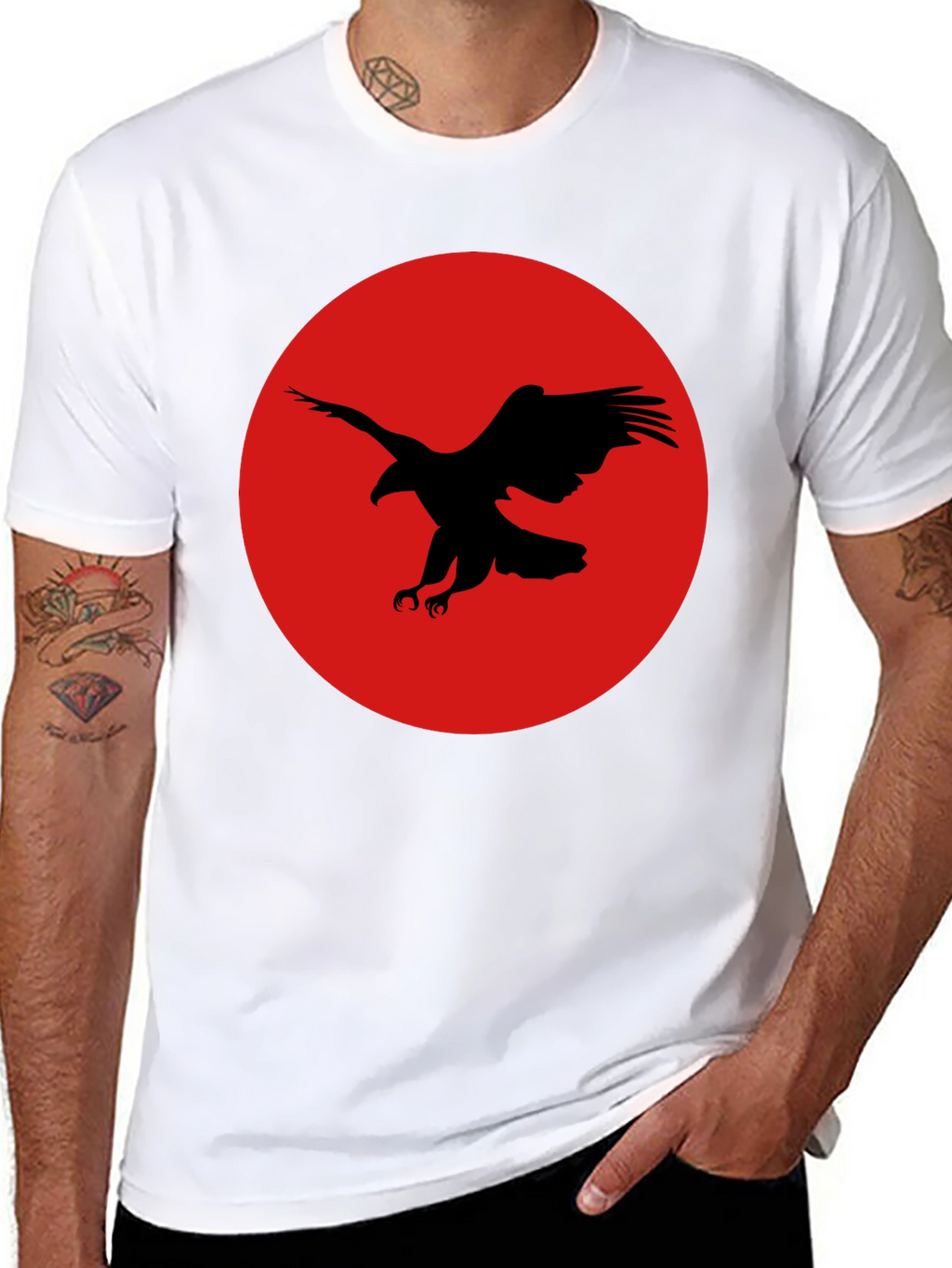 Black Eagle Graphic Tee - Red Circle Design