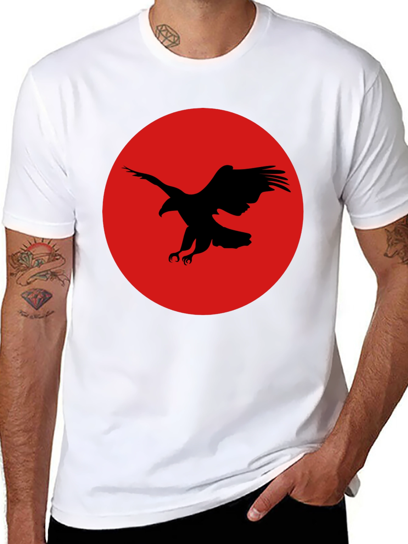 Black Eagle Graphic Tee - Red Circle Design
