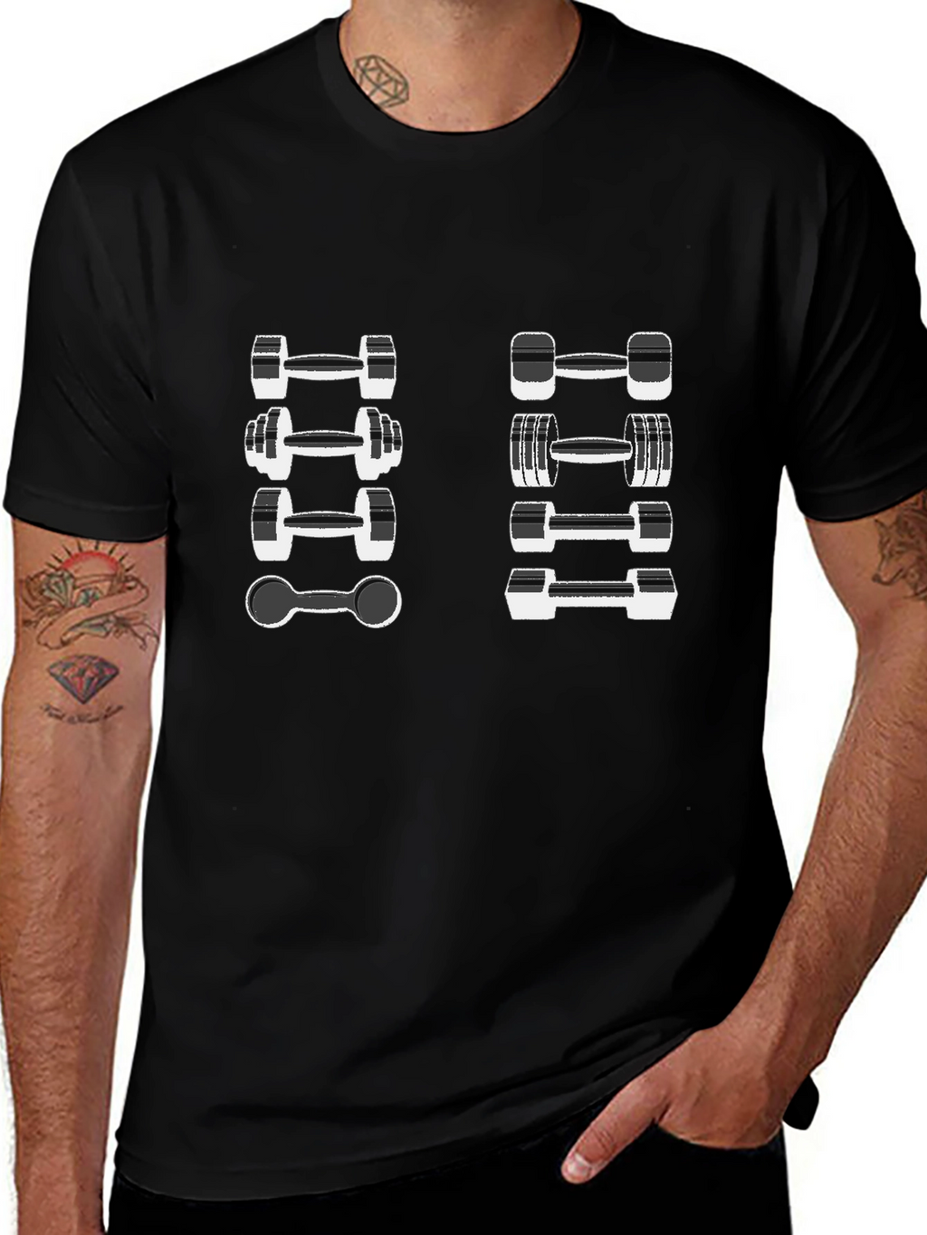 Fitness Dumbbell Design Black T-Shirt