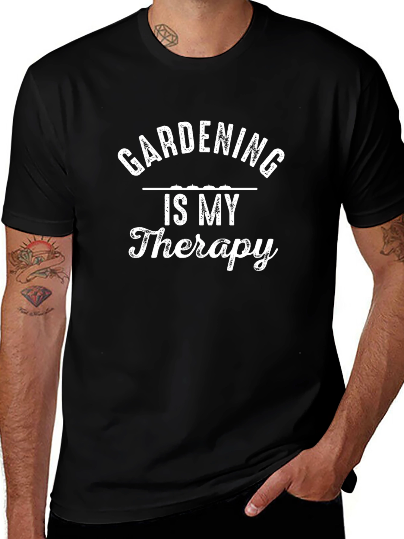 Gardening is My Therapy Black T-Shirt