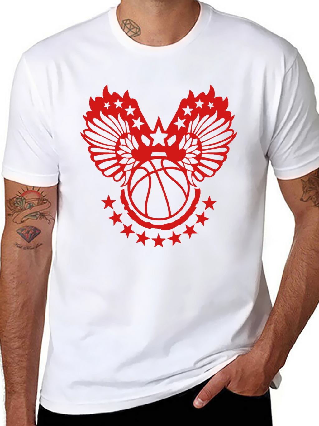Red Basketball Wings Star Graphic T-Shirt
