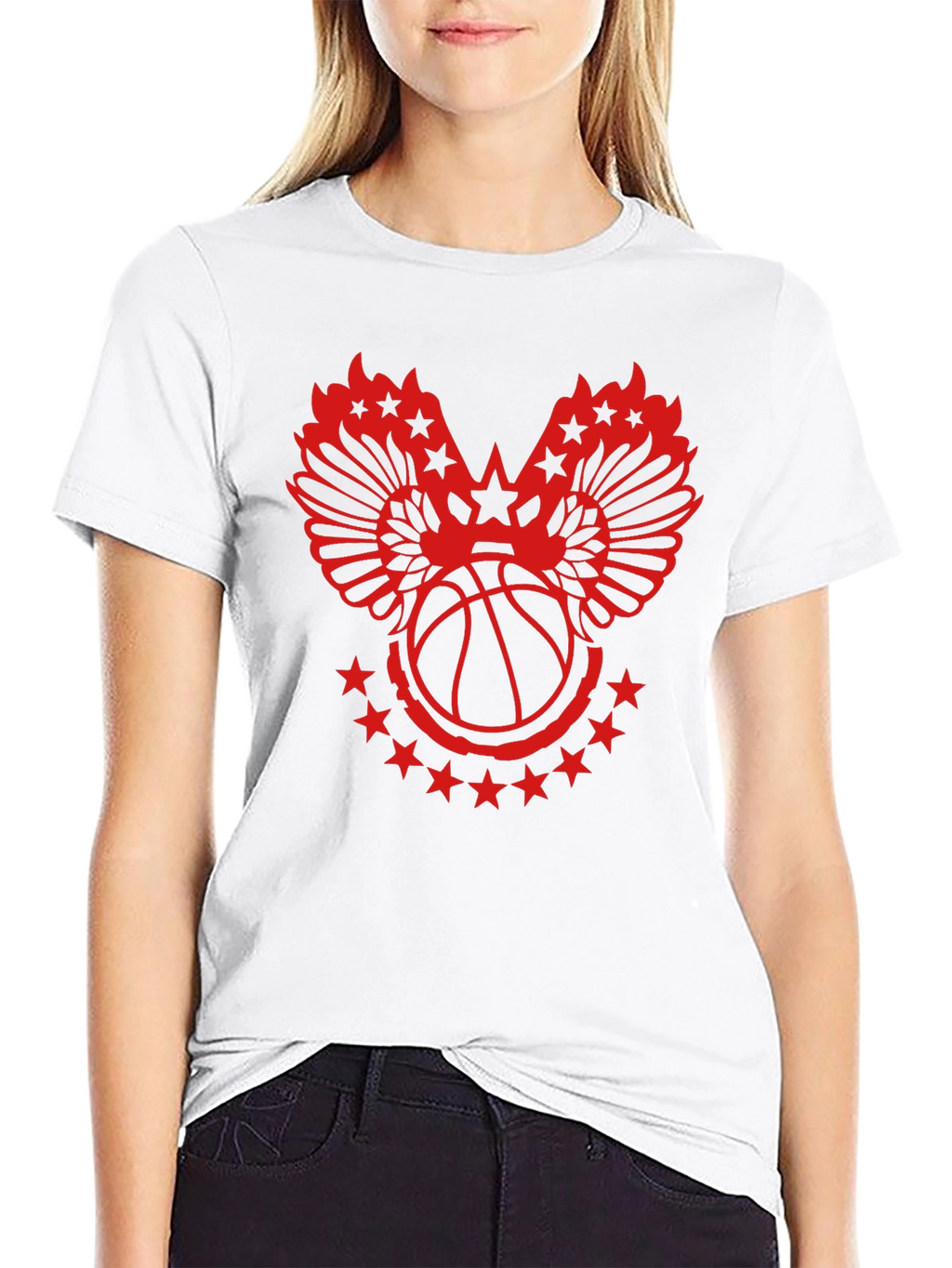 Red Basketball Wings Star Graphic T-Shirt