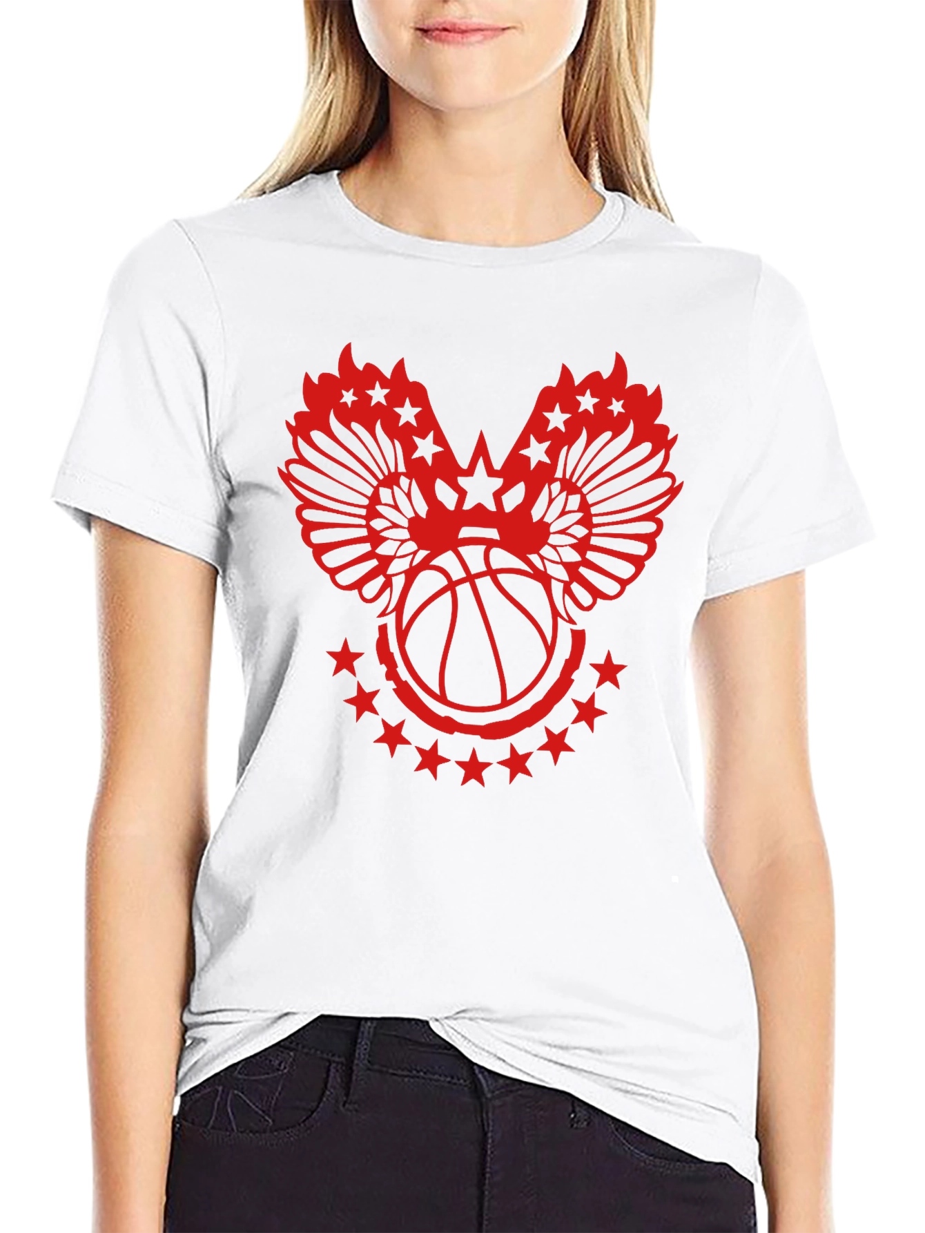 Red Basketball Wings Star Graphic T-Shirt