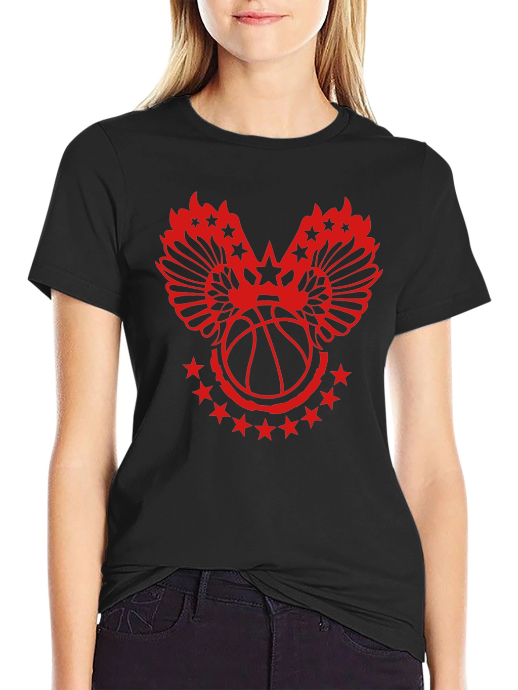 Red Basketball Wings Star Graphic T-Shirt
