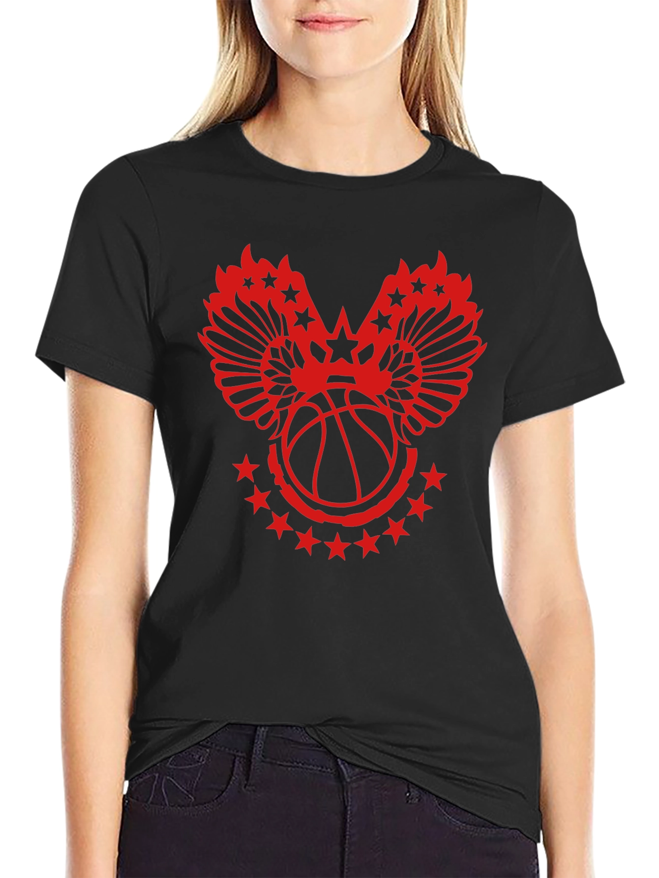 Red Basketball Wings Star Graphic T-Shirt