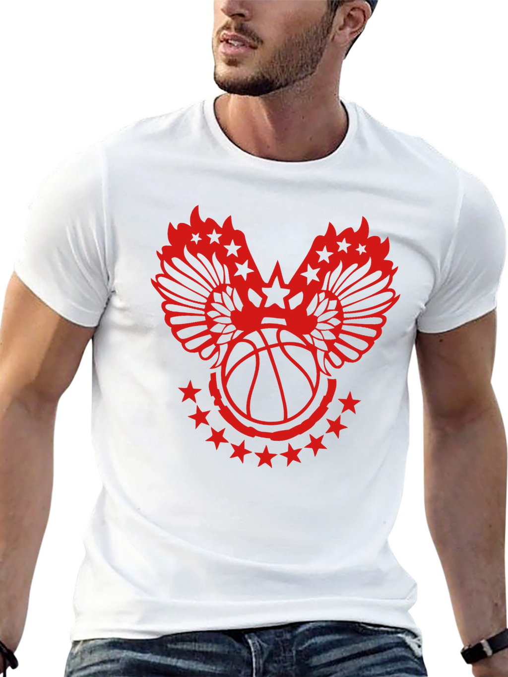 Red Basketball Wings Star Graphic T-Shirt