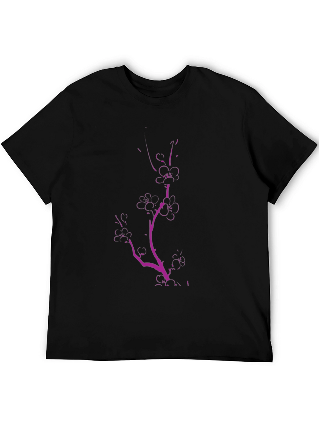 Black Tee with Pink Floral Branch
