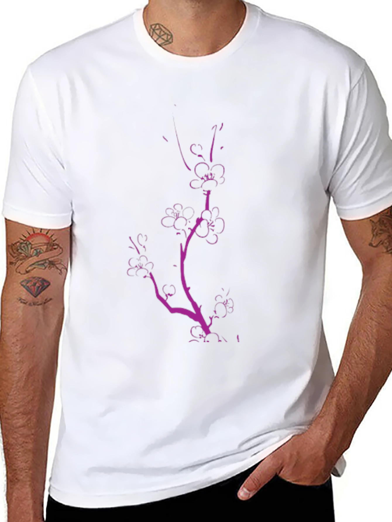 Black Tee with Pink Floral Branch