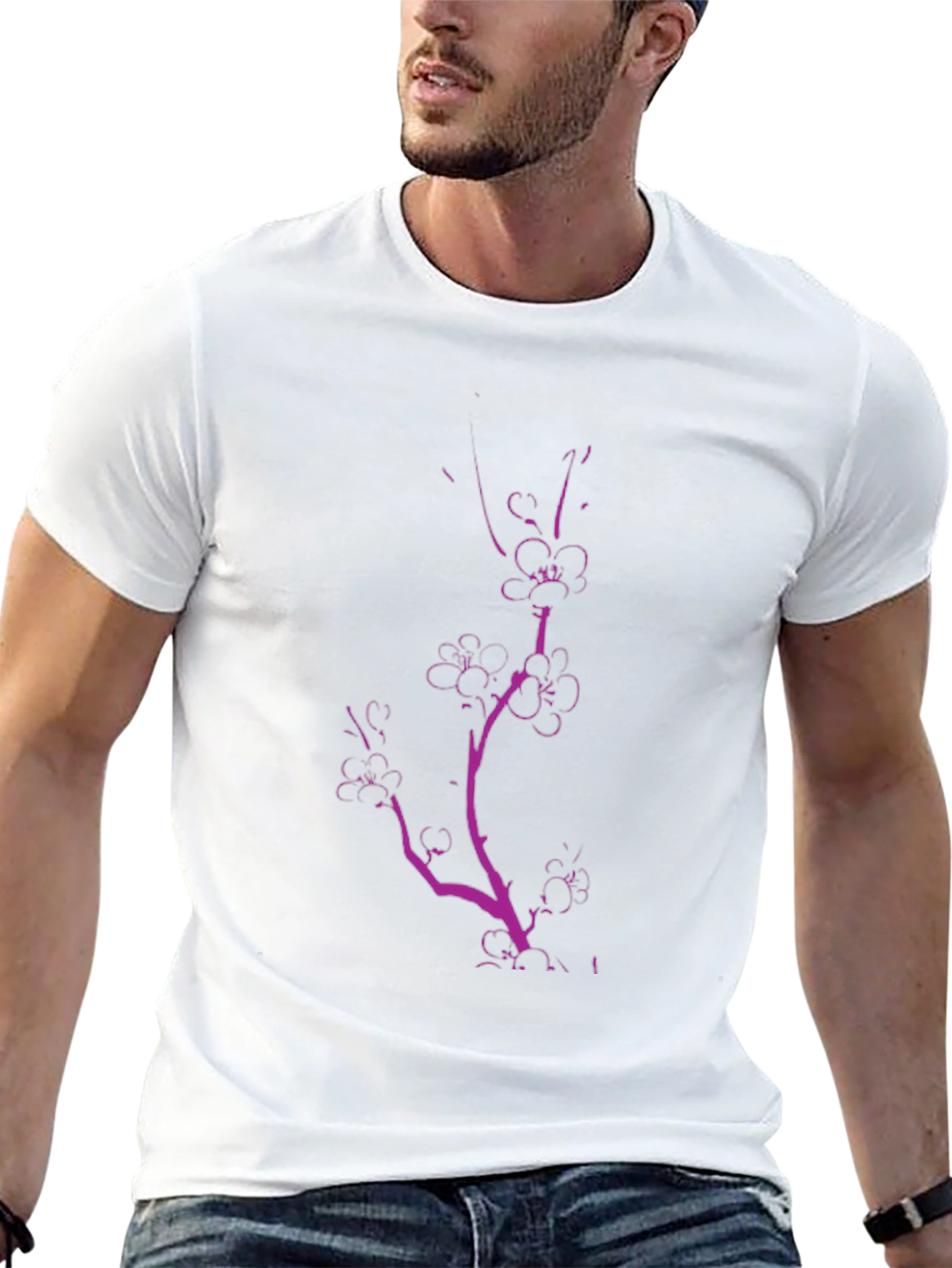 Black Tee with Pink Floral Branch