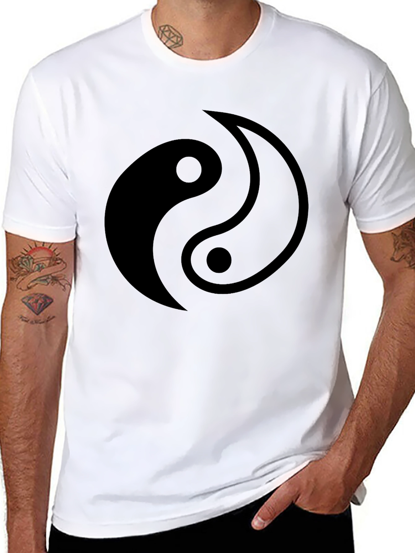 Yin Yang Graphic Print Black T-Shirt