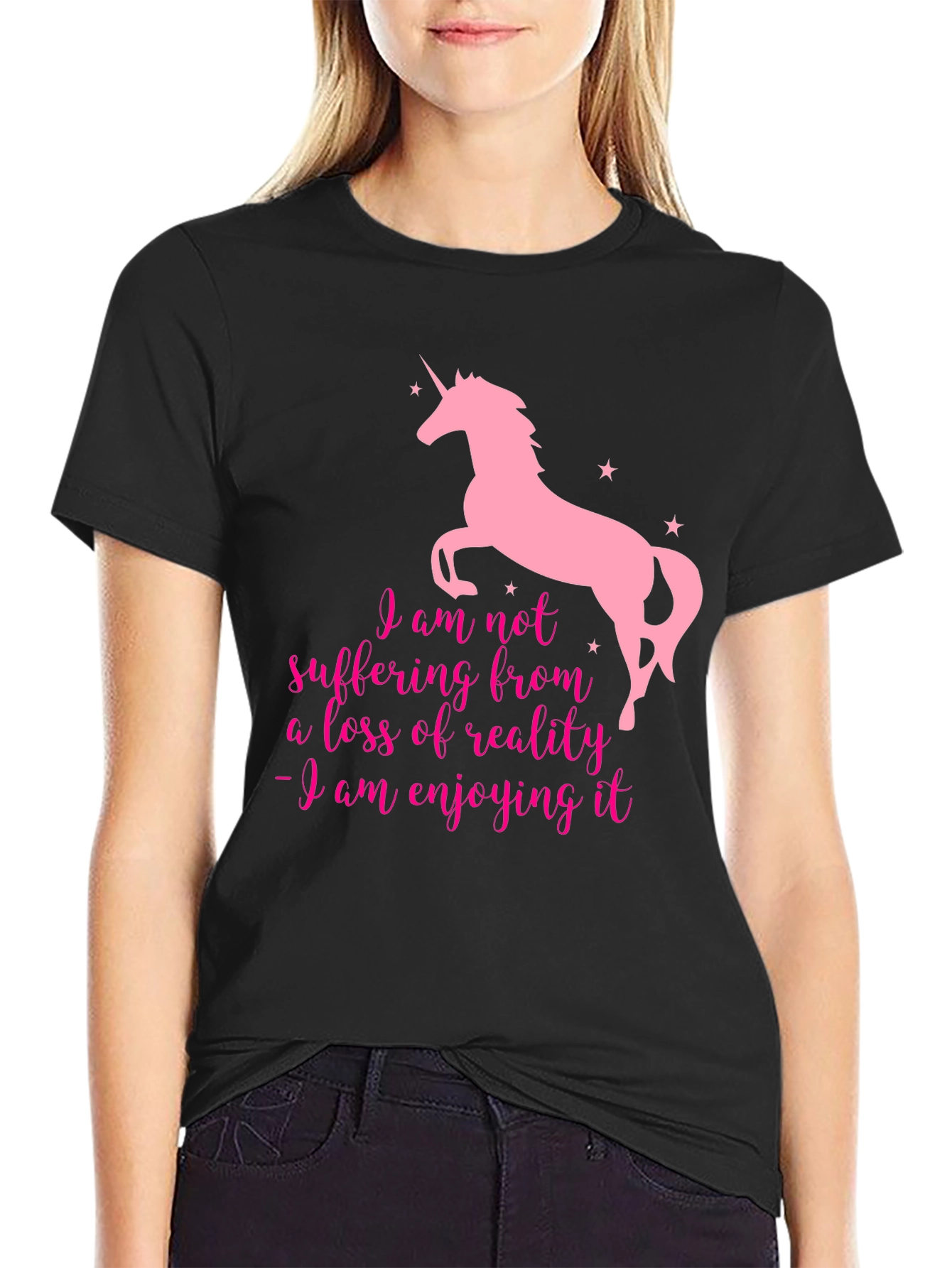 Unicorn Enjoying Reality Black T-Shirt