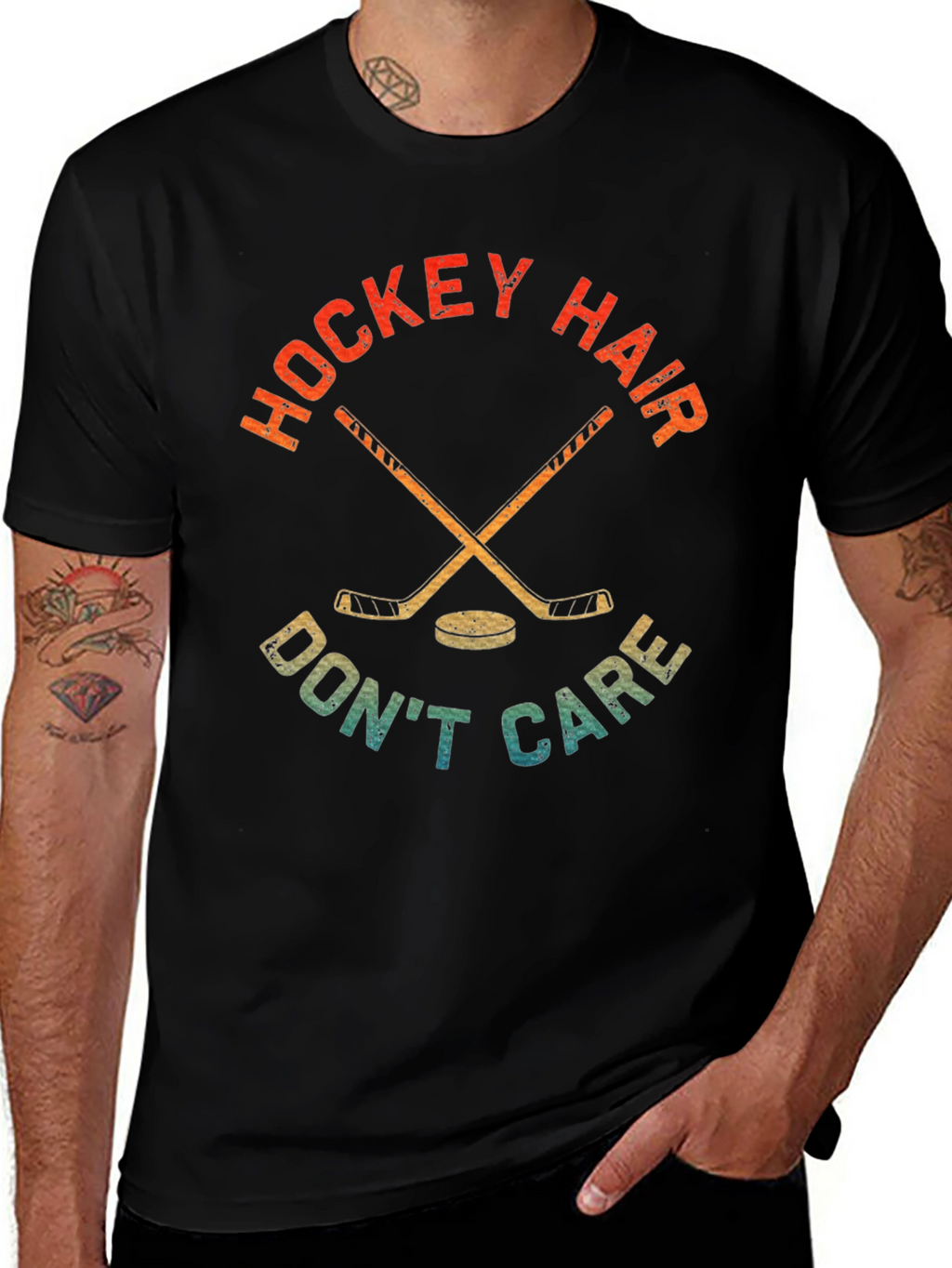 Hockey Hair Dont Care Graphic T-Shirt