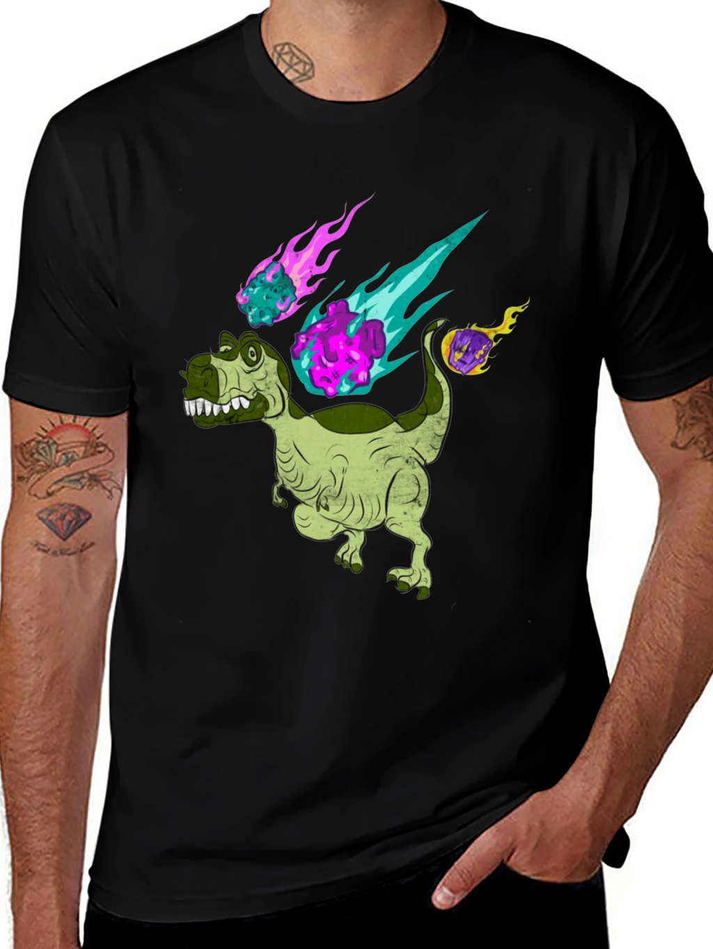 Dino Meteor T-Shirt - Black Cotton Graphic Tee
