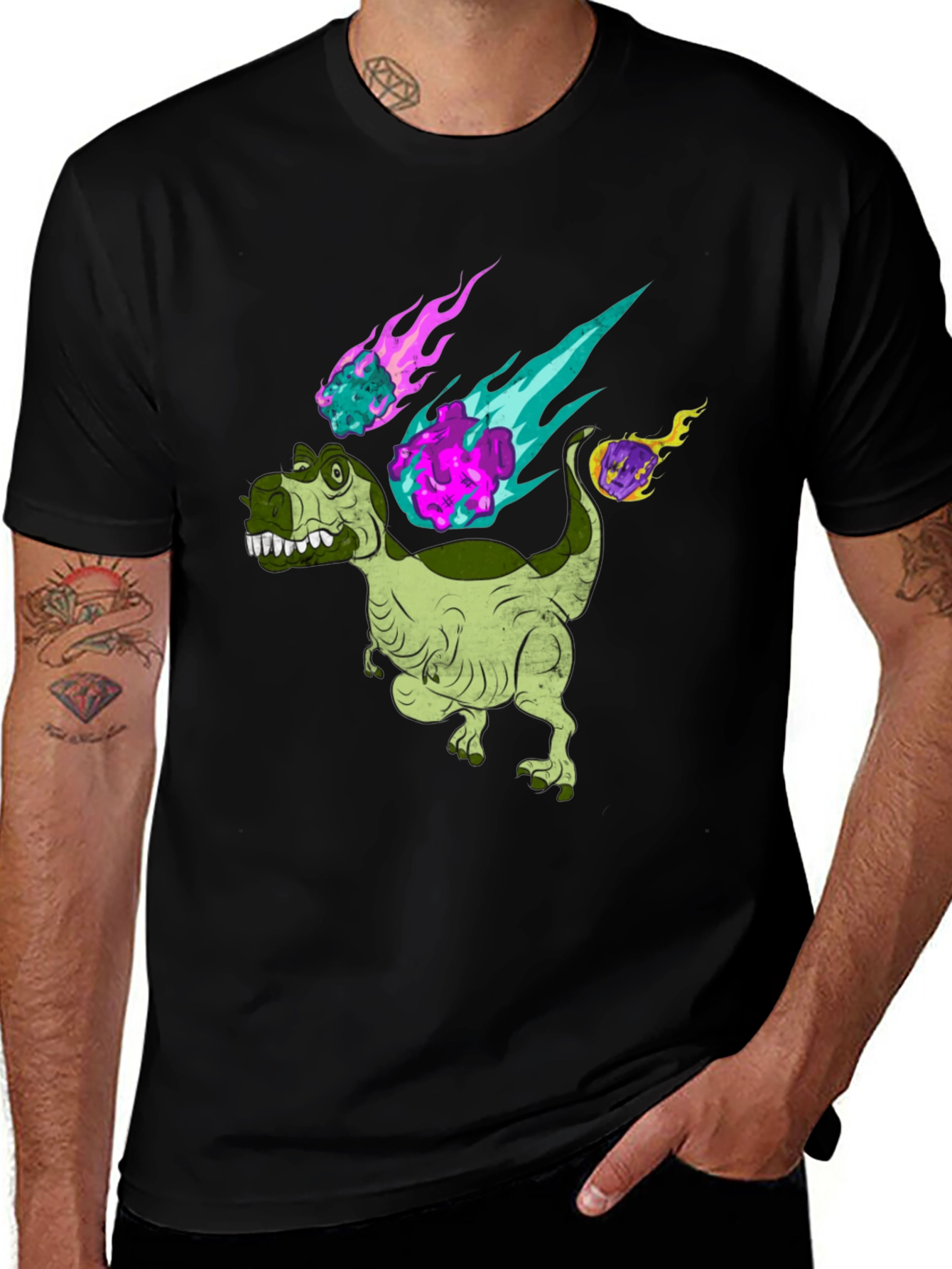 Dino Meteor T-Shirt - Black Cotton Graphic Tee