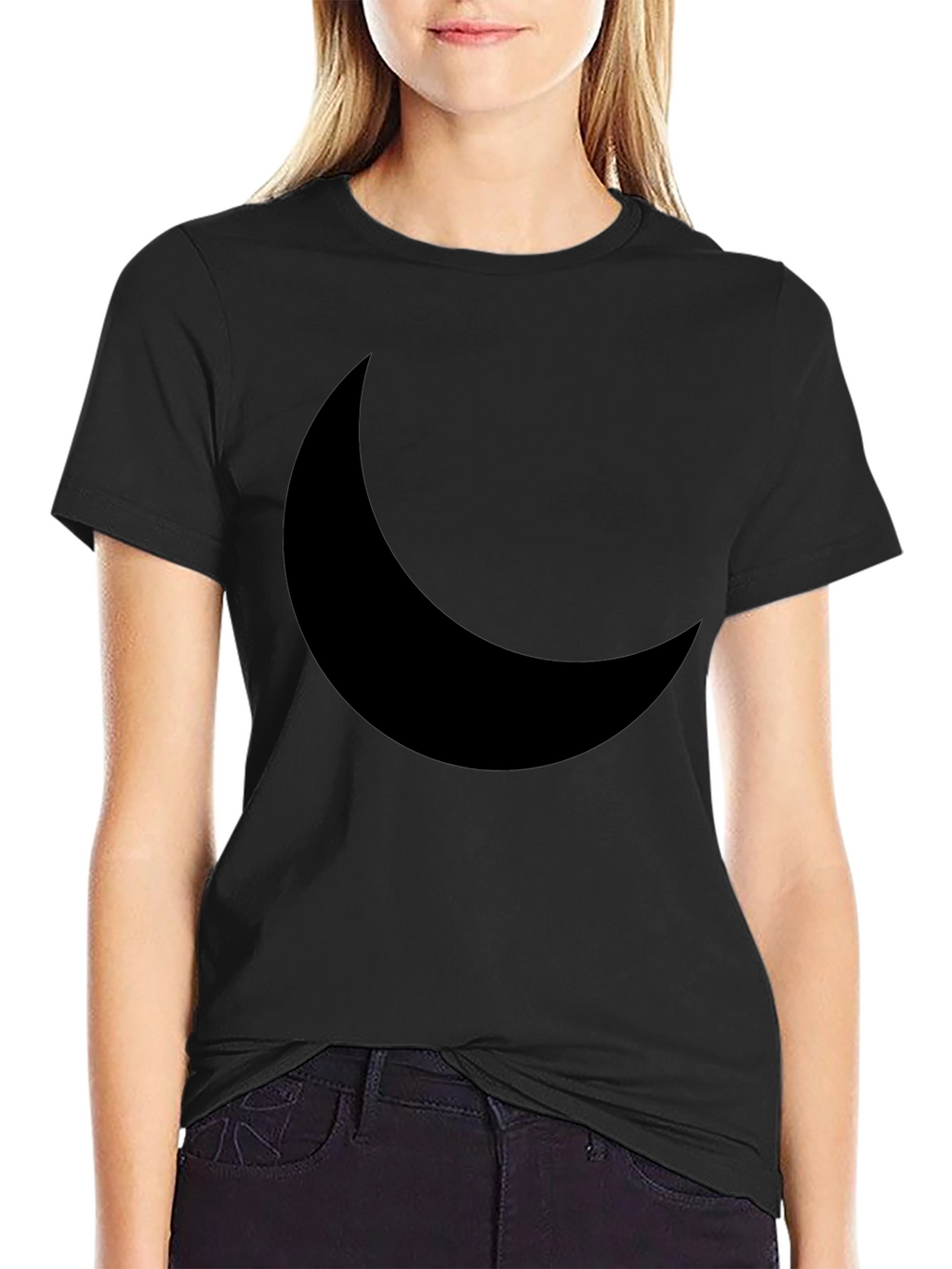 Crescent Moon Graphic Tee - Black Cotton Casual
