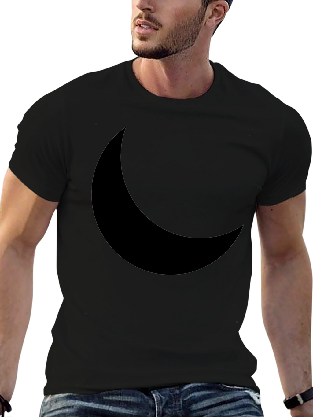 Crescent Moon Graphic Tee - Black Cotton Casual