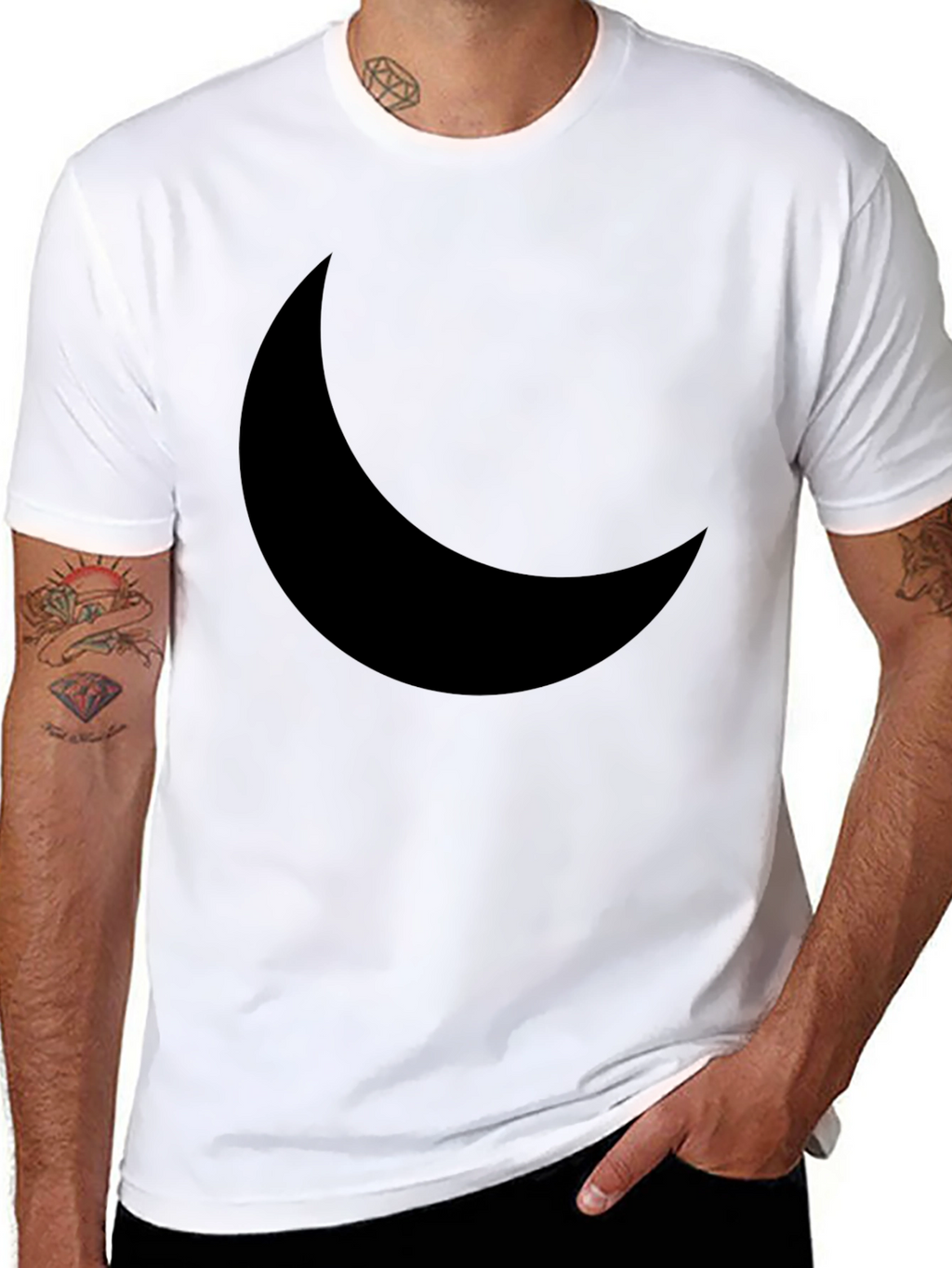 Crescent Moon Graphic Tee - Black Cotton Casual