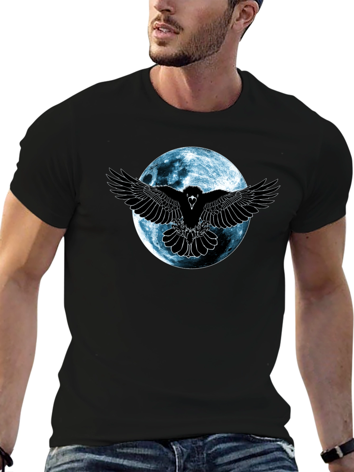 Raven Moon Graphic Tee - Gothic Style Shirt