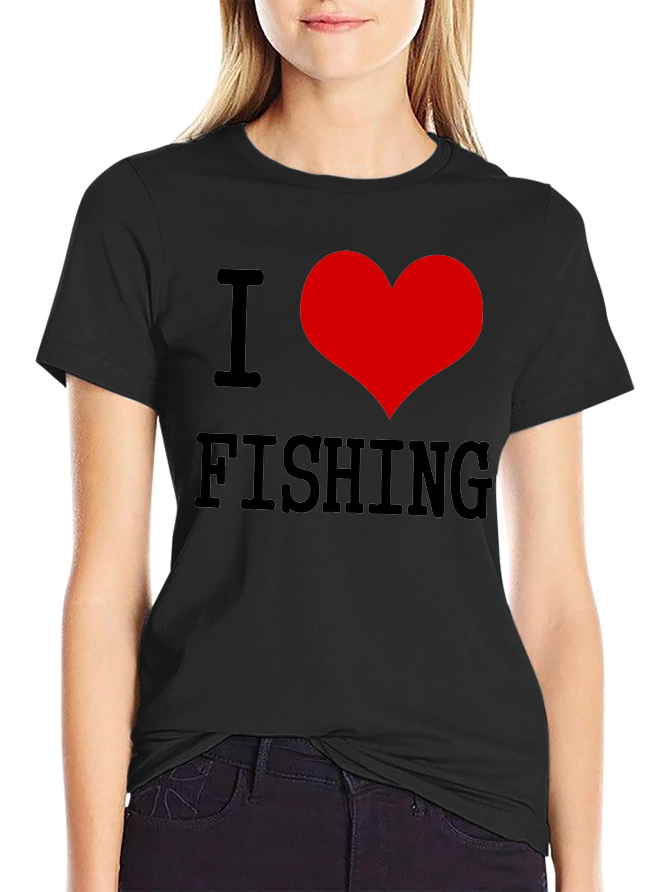 I Love Fishing T-Shirt - Black Cotton