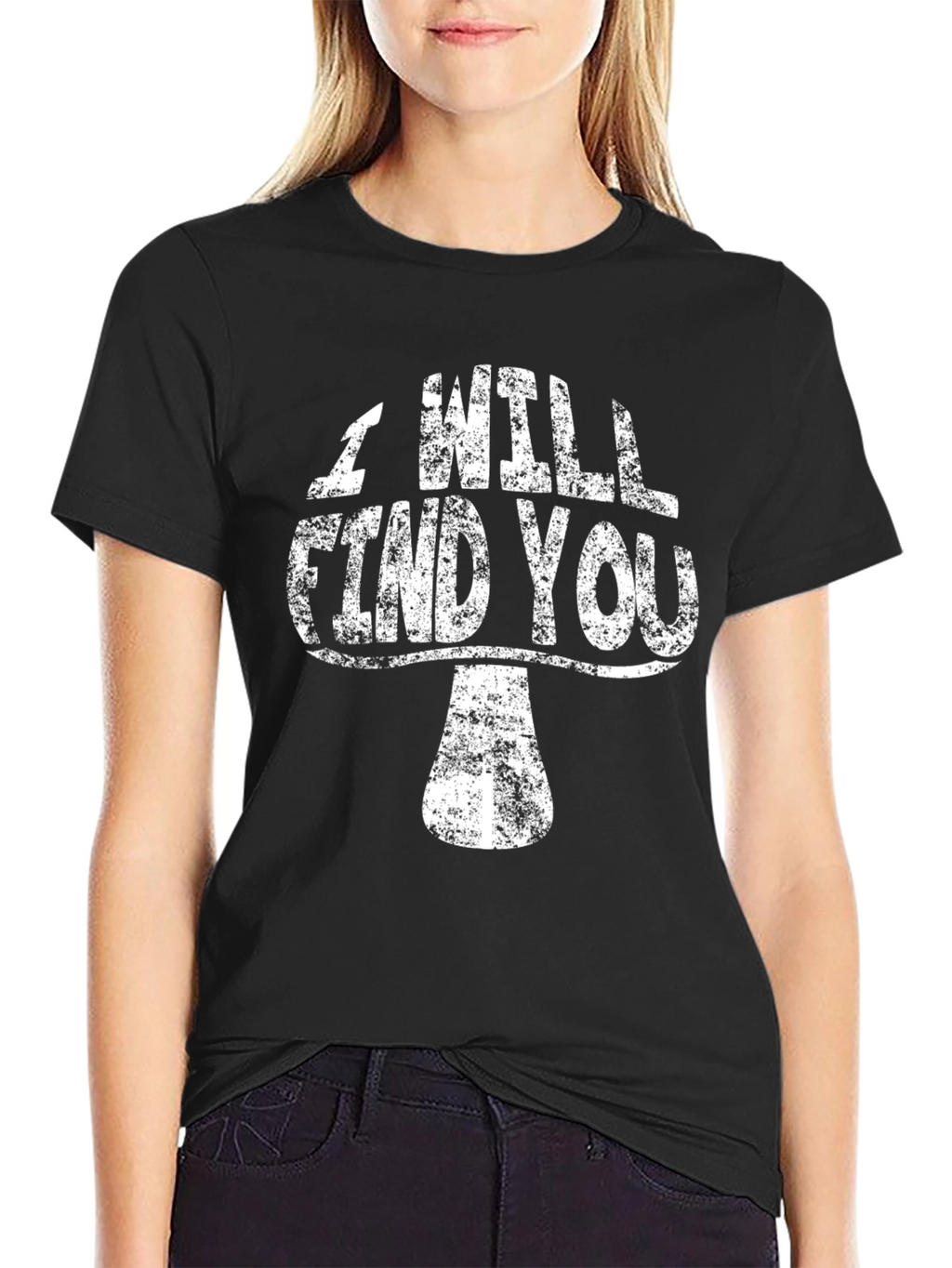 Mushroom I Will Find You Black Graphic Tee