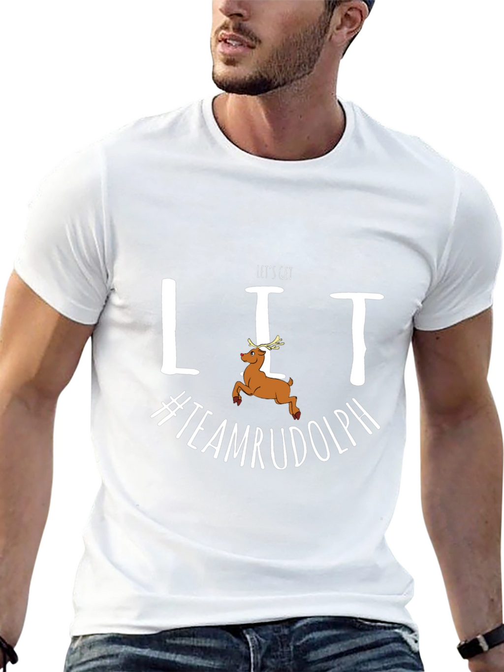 Lets Get Lit Team Rudolph Christmas Graphic Tee