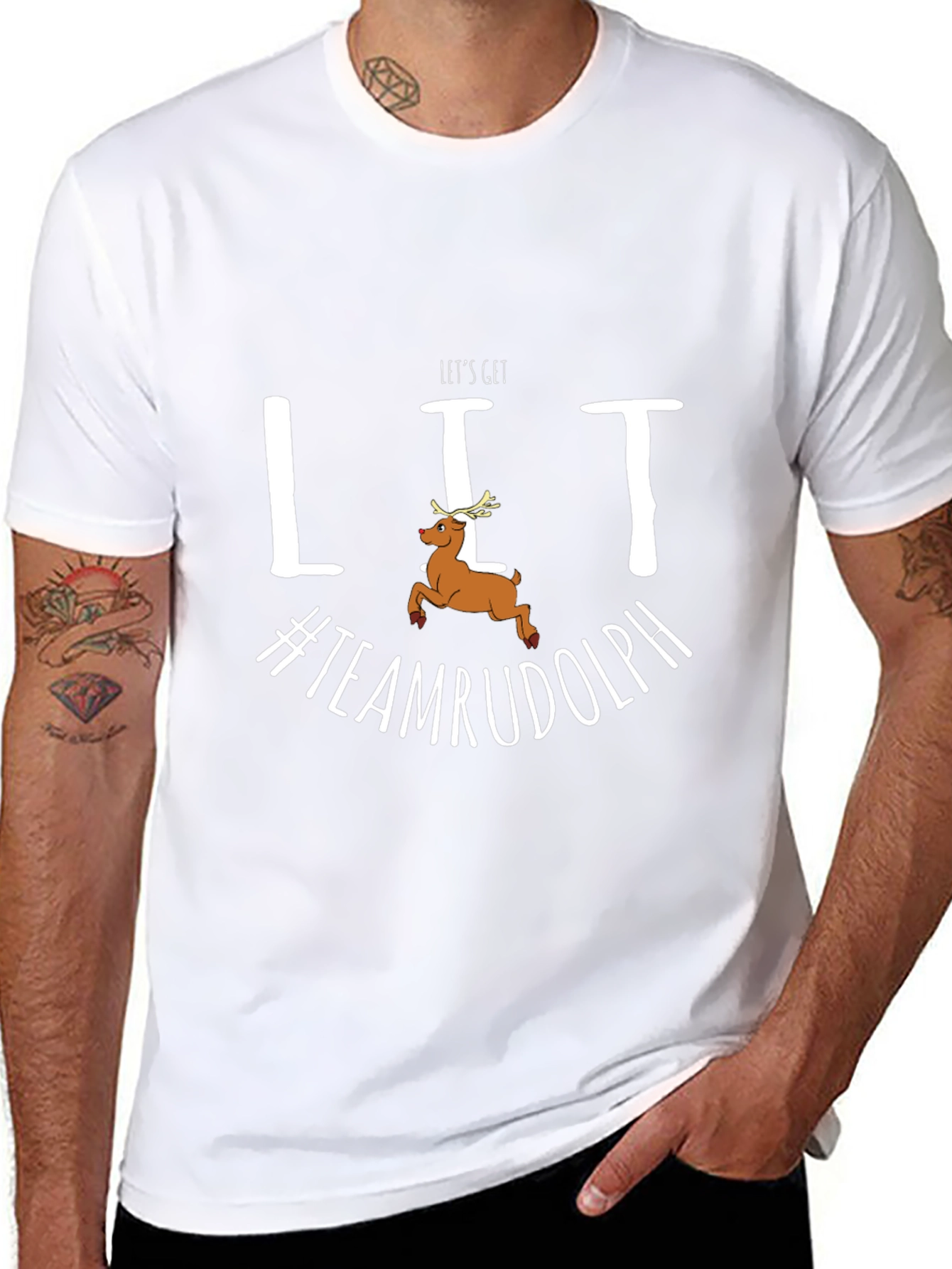 Lets Get Lit Team Rudolph Christmas Graphic Tee