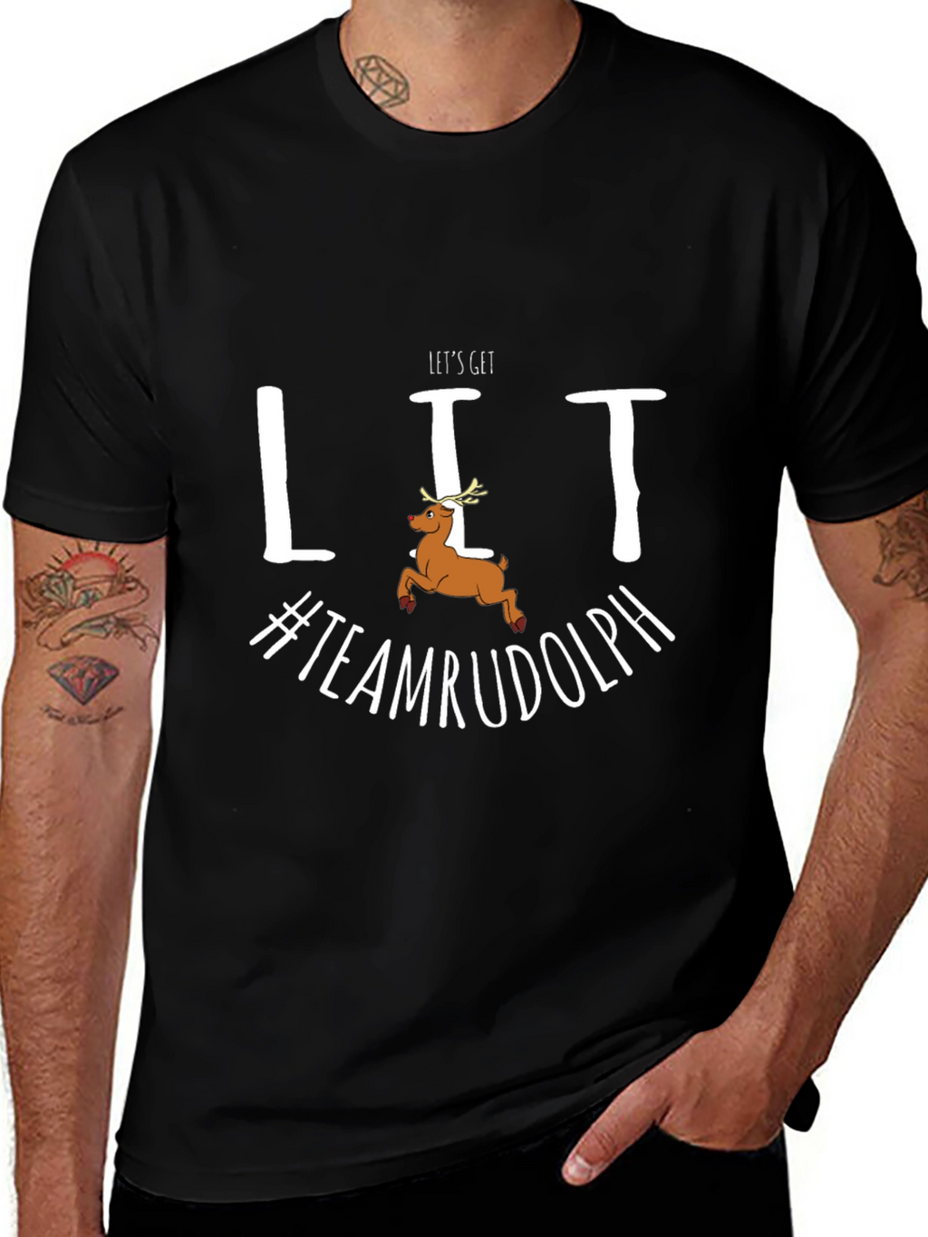 Lets Get Lit Team Rudolph Christmas Graphic Tee