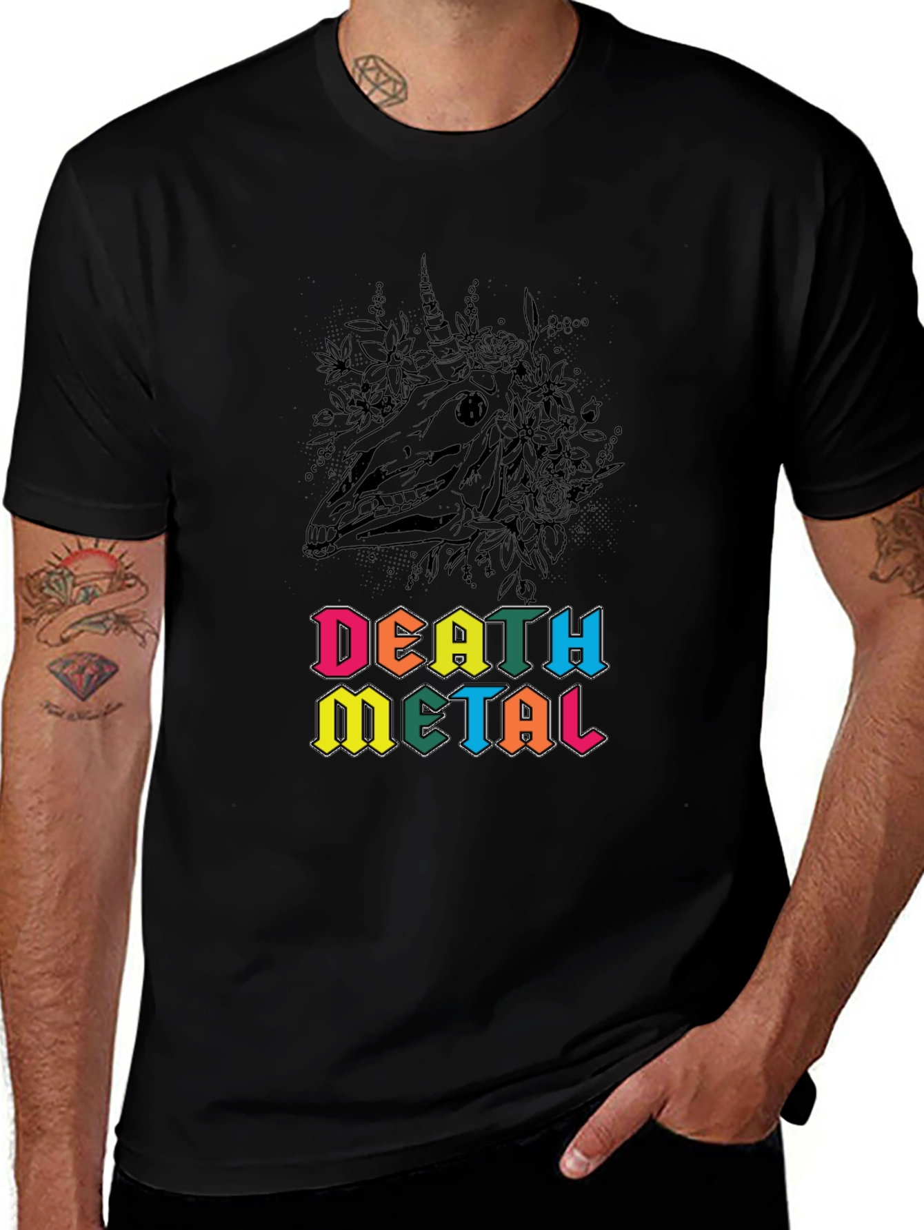 Death Metal Unicorn Graphic Tee - Black Cotton