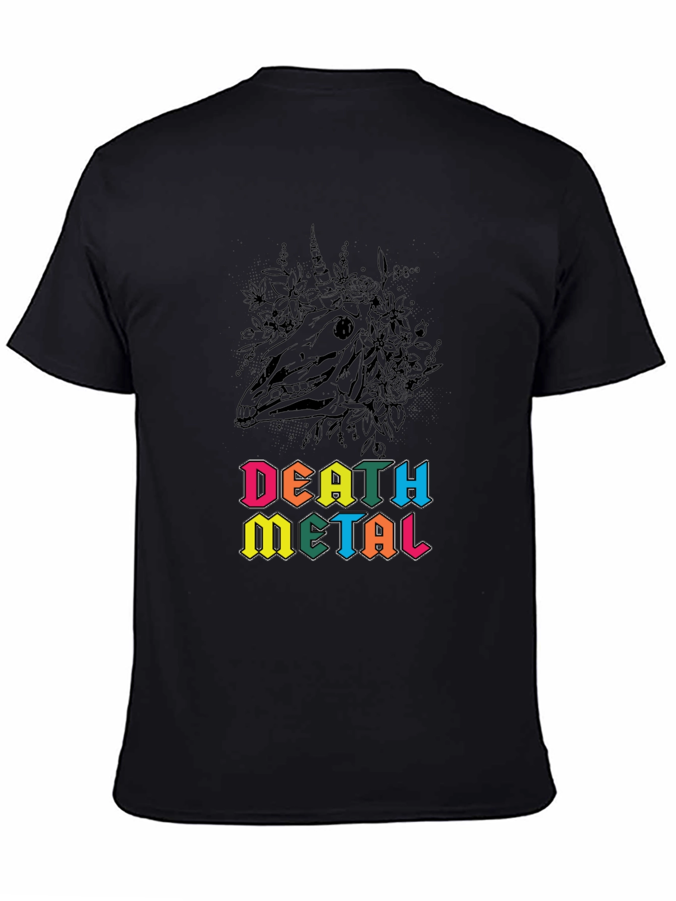 Death Metal Unicorn Graphic Tee - Black Cotton