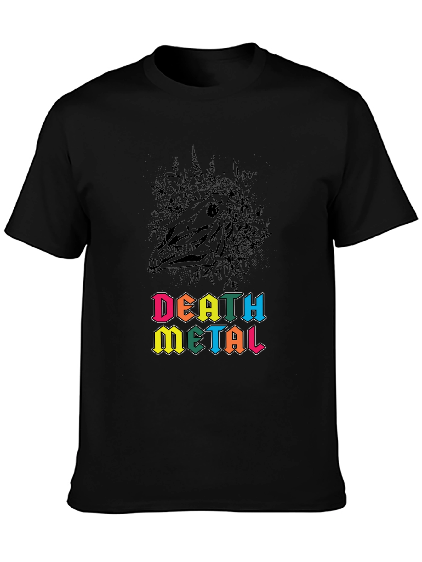 Death Metal Unicorn Graphic Tee - Black Cotton