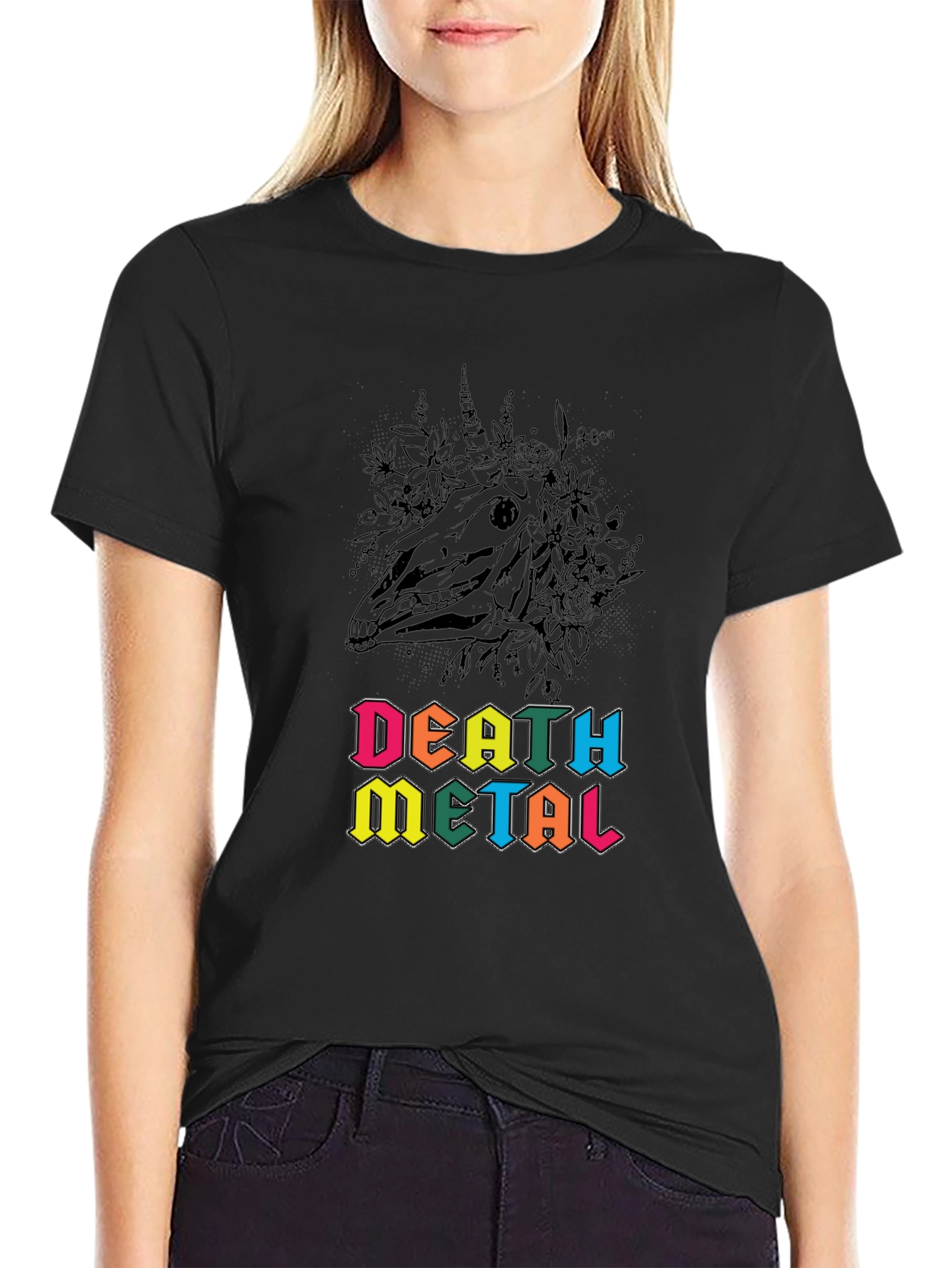 Death Metal Unicorn Graphic Tee - Black Cotton