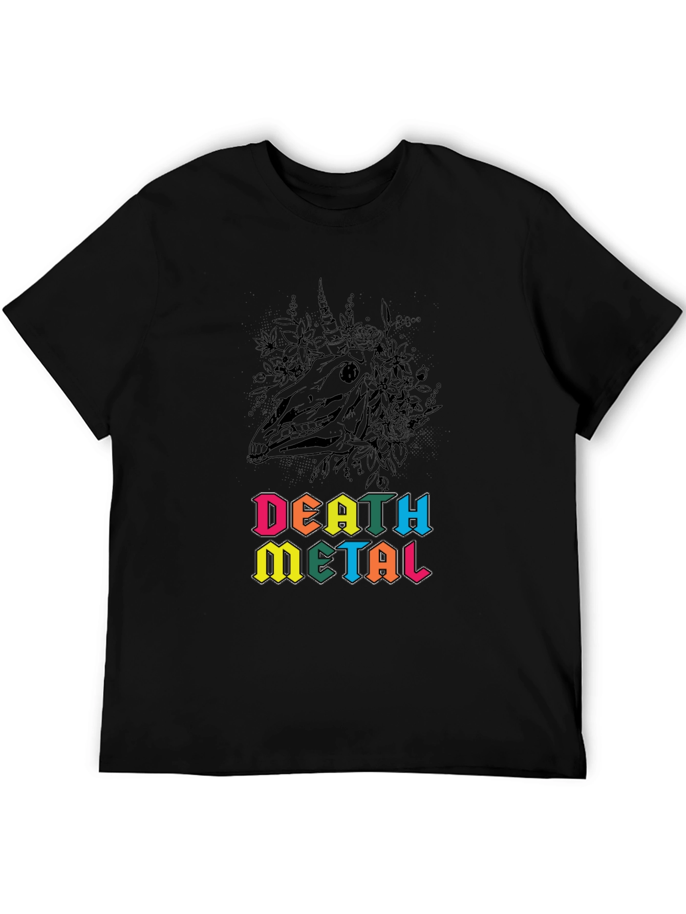 Death Metal Unicorn Graphic Tee - Black Cotton