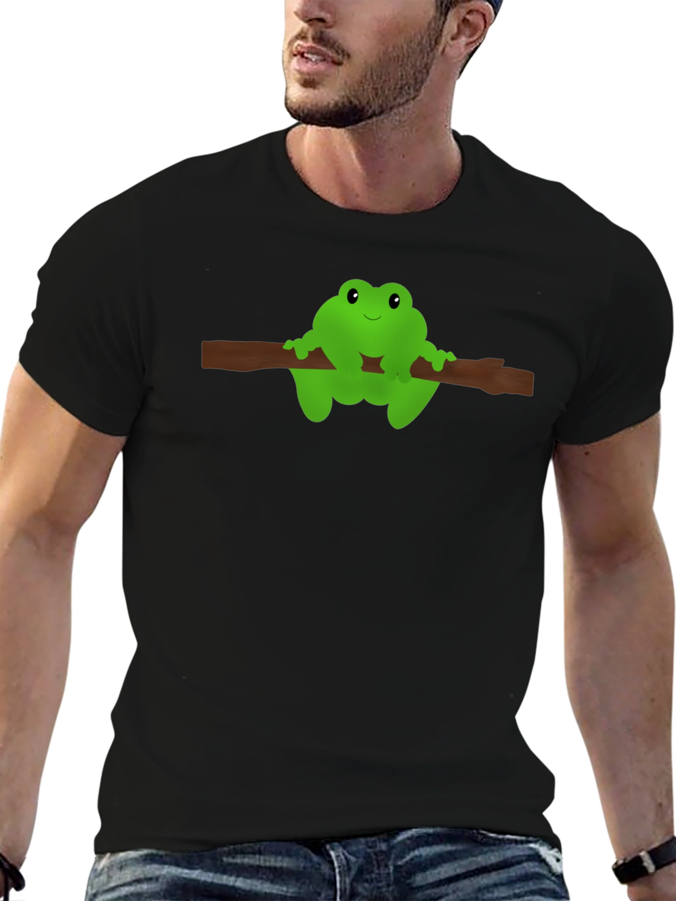 Frog On Branch Graphic Tee - Black
