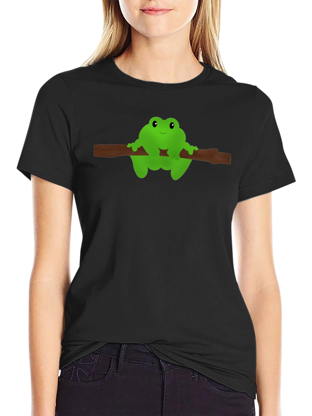Frog On Branch Graphic Tee - Black