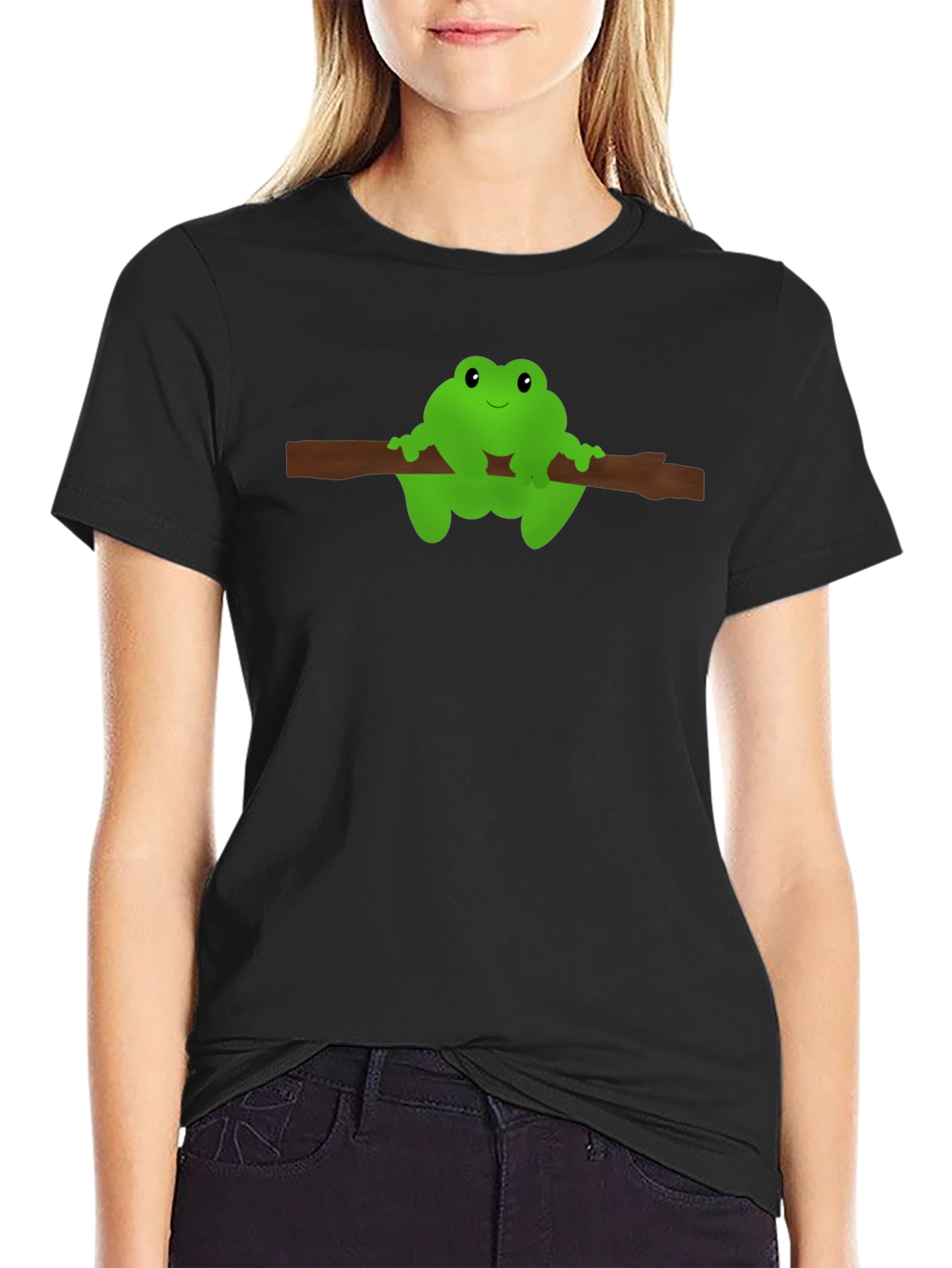 Frog On Branch Graphic Tee - Black