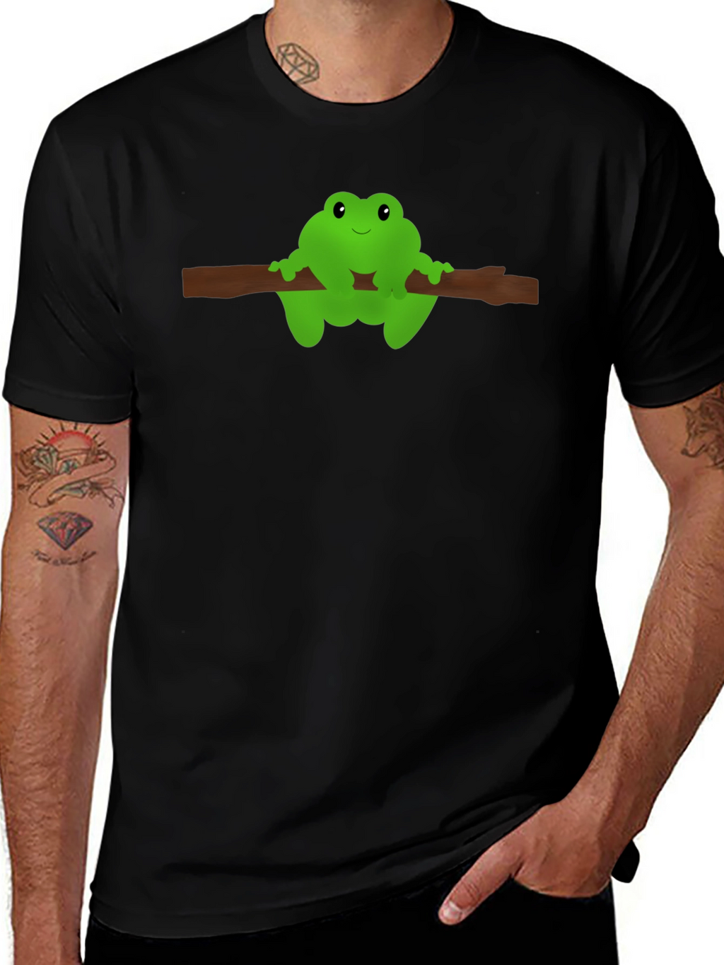 Frog On Branch Graphic Tee - Black