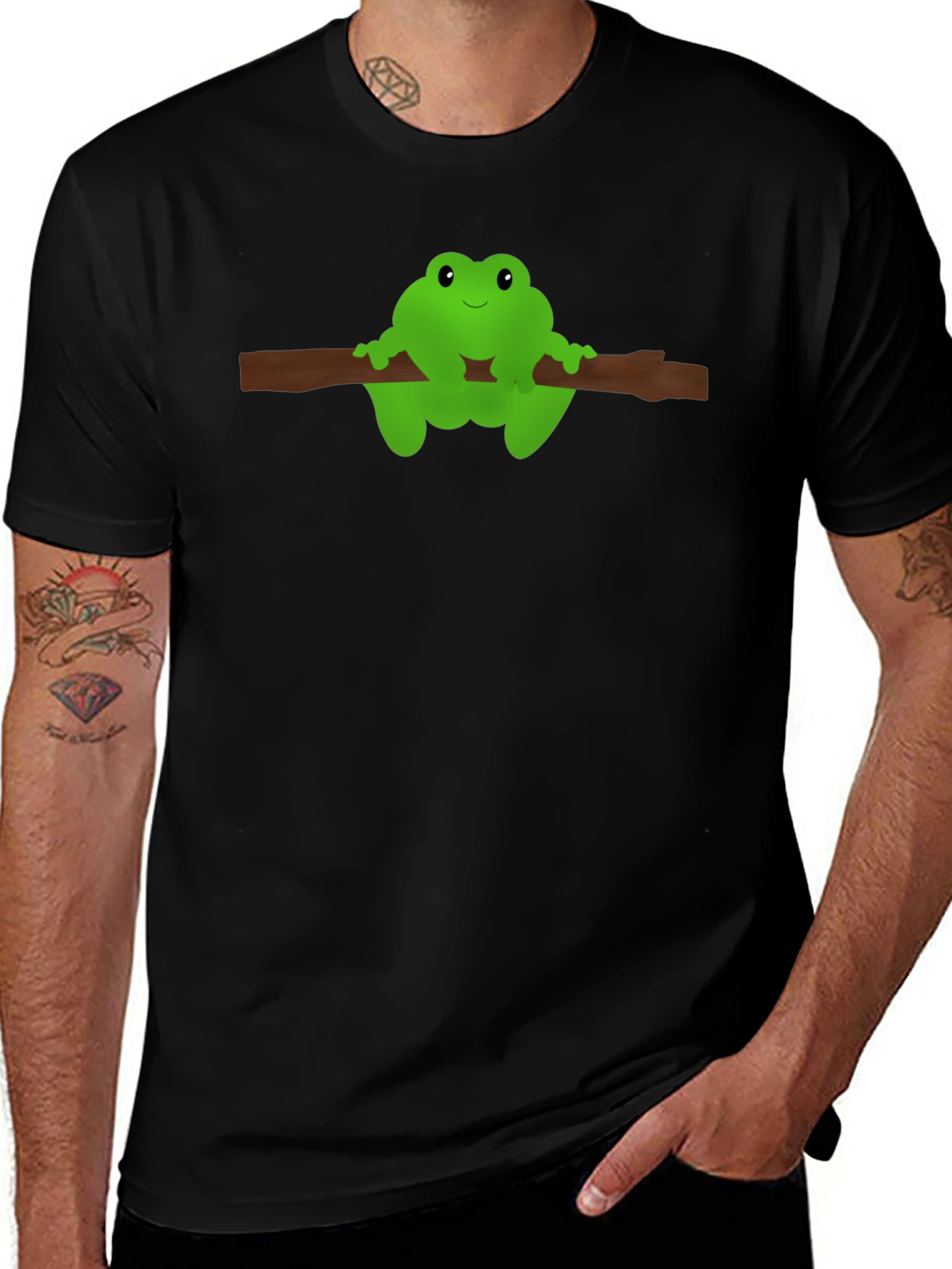 Frog On Branch Graphic Tee - Black