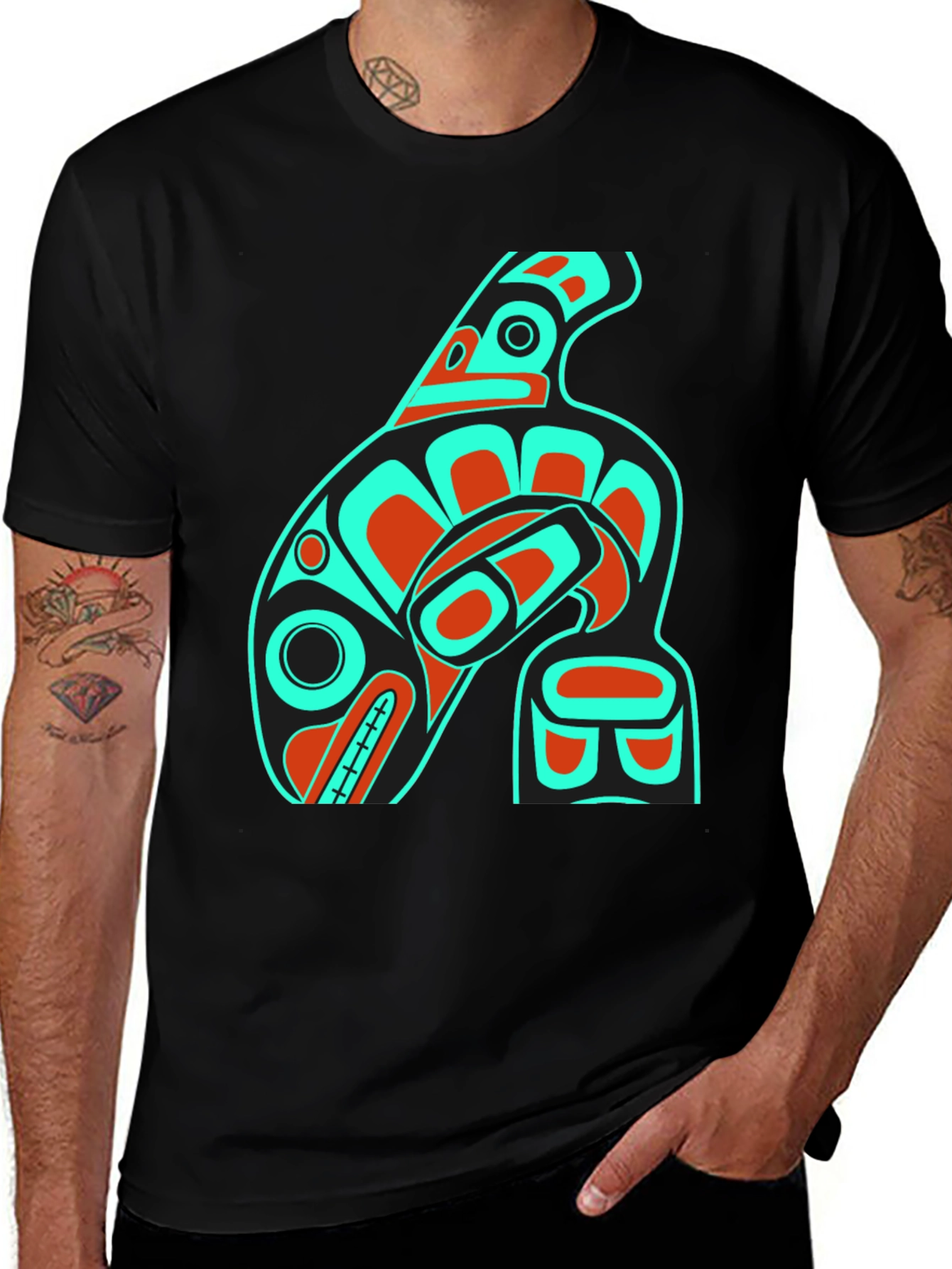 Tribal Orca Whale Graphic Tee - Mens Black T-Shirt