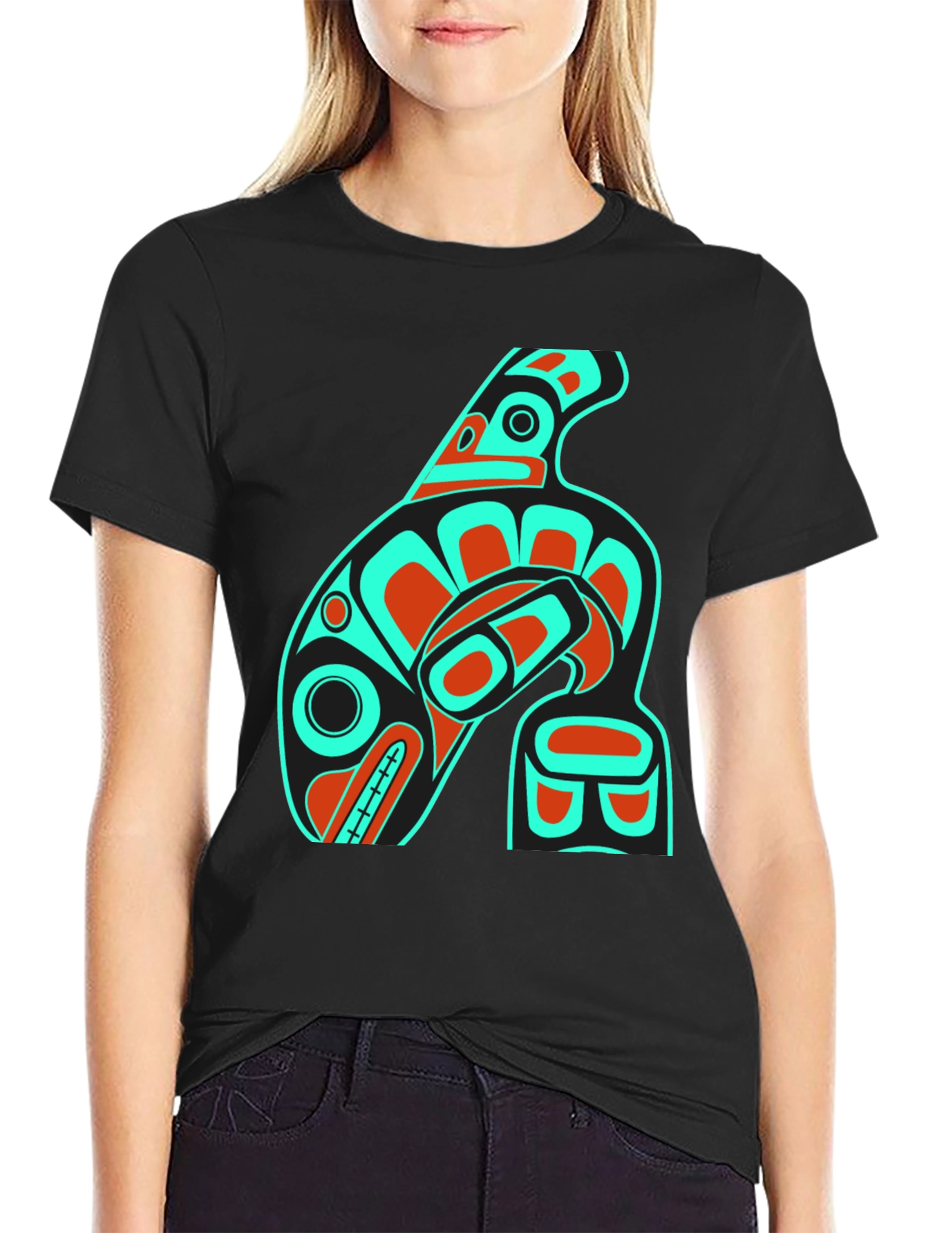 Tribal Orca Whale Graphic Tee - Mens Black T-Shirt