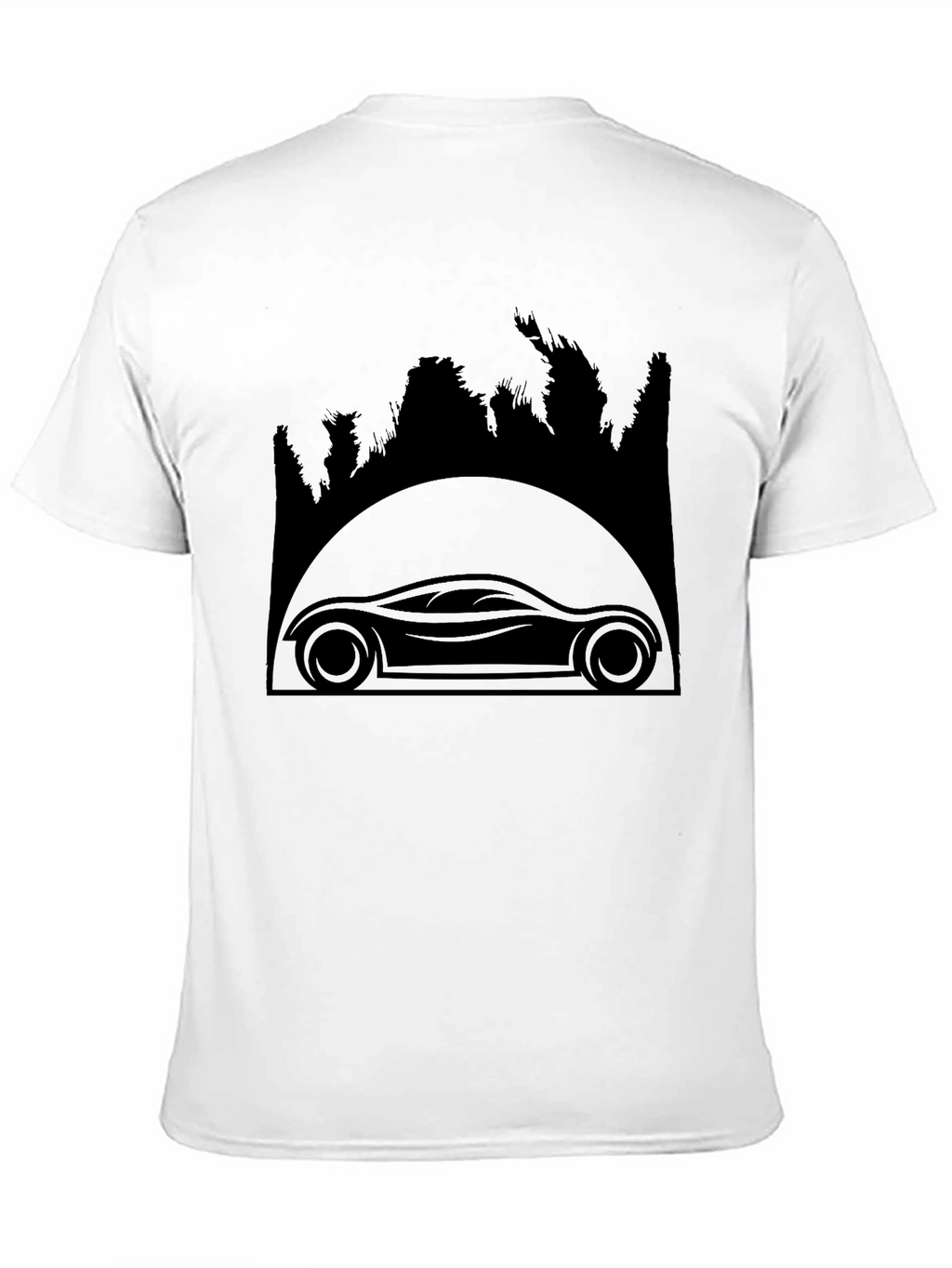 Sleek Car & Forest Silhouette Black T-Shirt