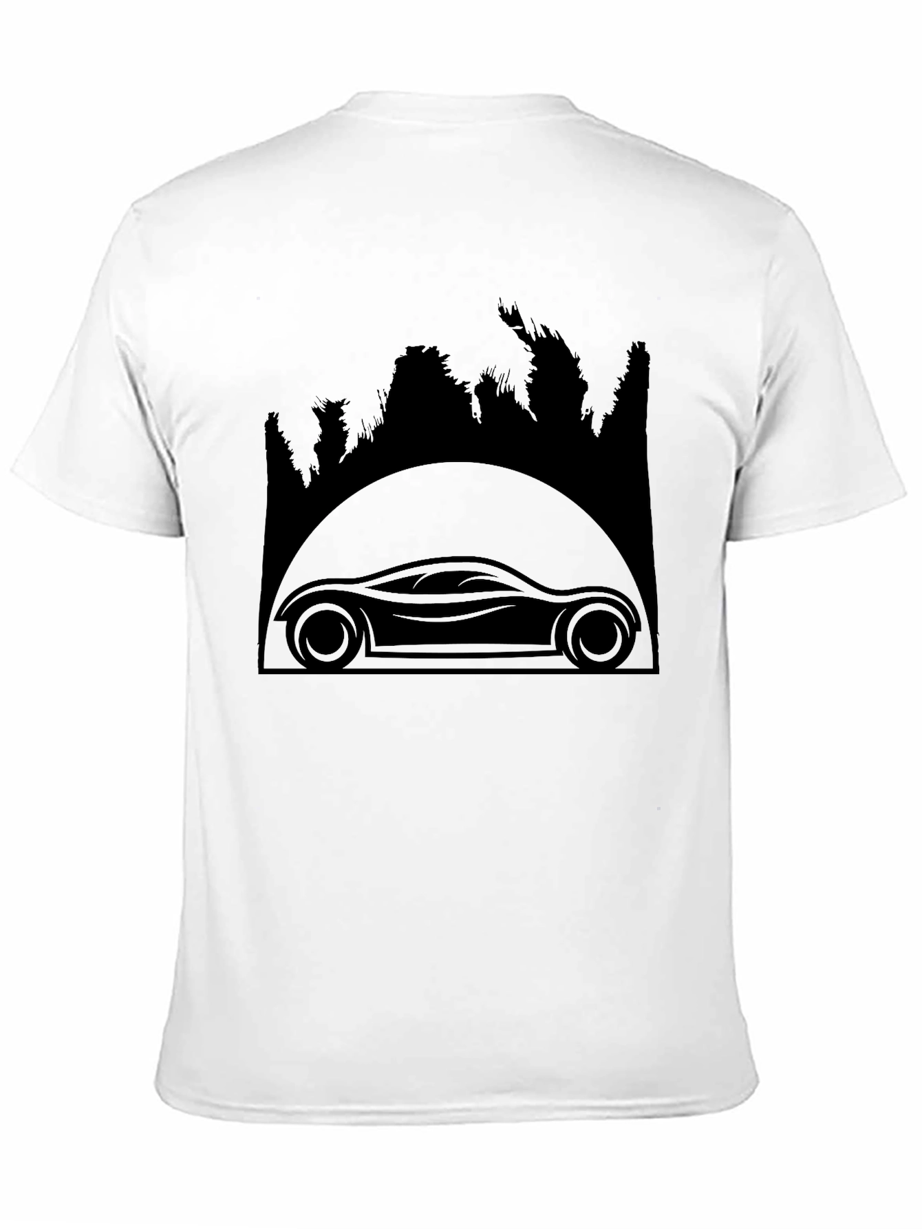Sleek Car & Forest Silhouette Black T-Shirt