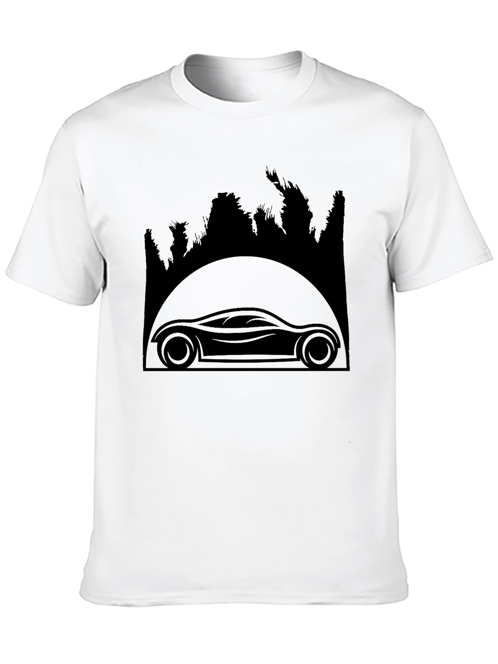 Sleek Car & Forest Silhouette Black T-Shirt