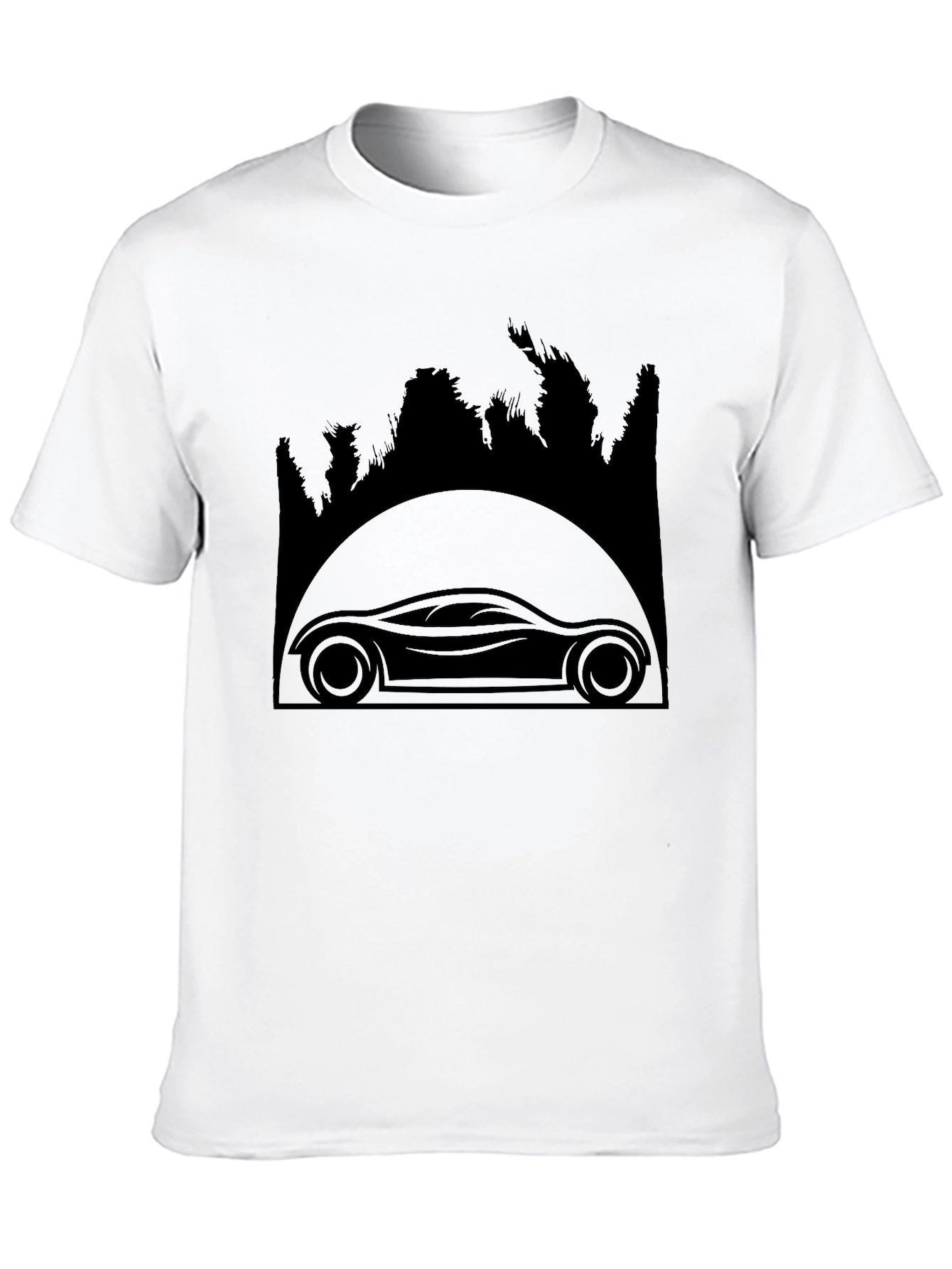 Sleek Car & Forest Silhouette Black T-Shirt
