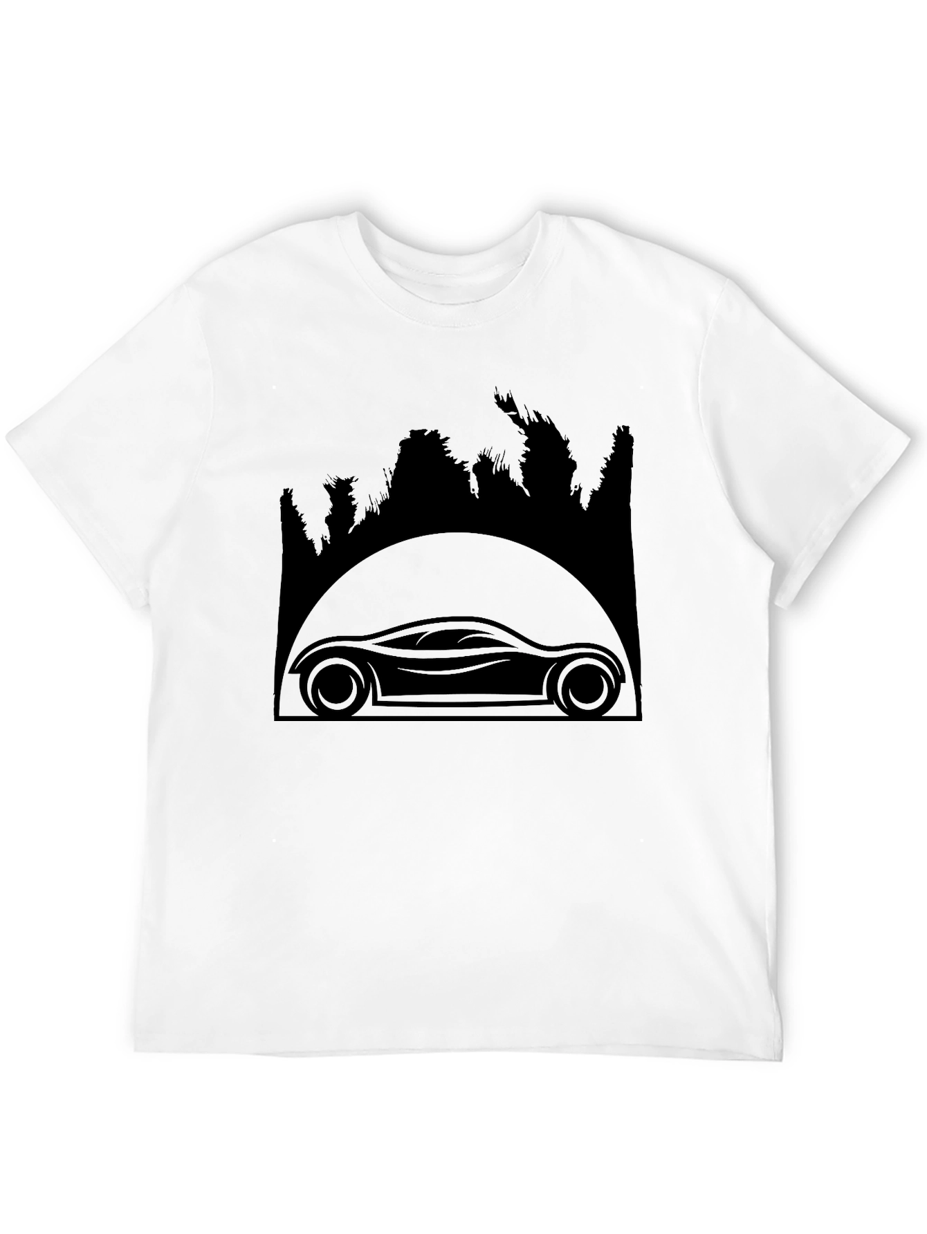 Sleek Car & Forest Silhouette Black T-Shirt