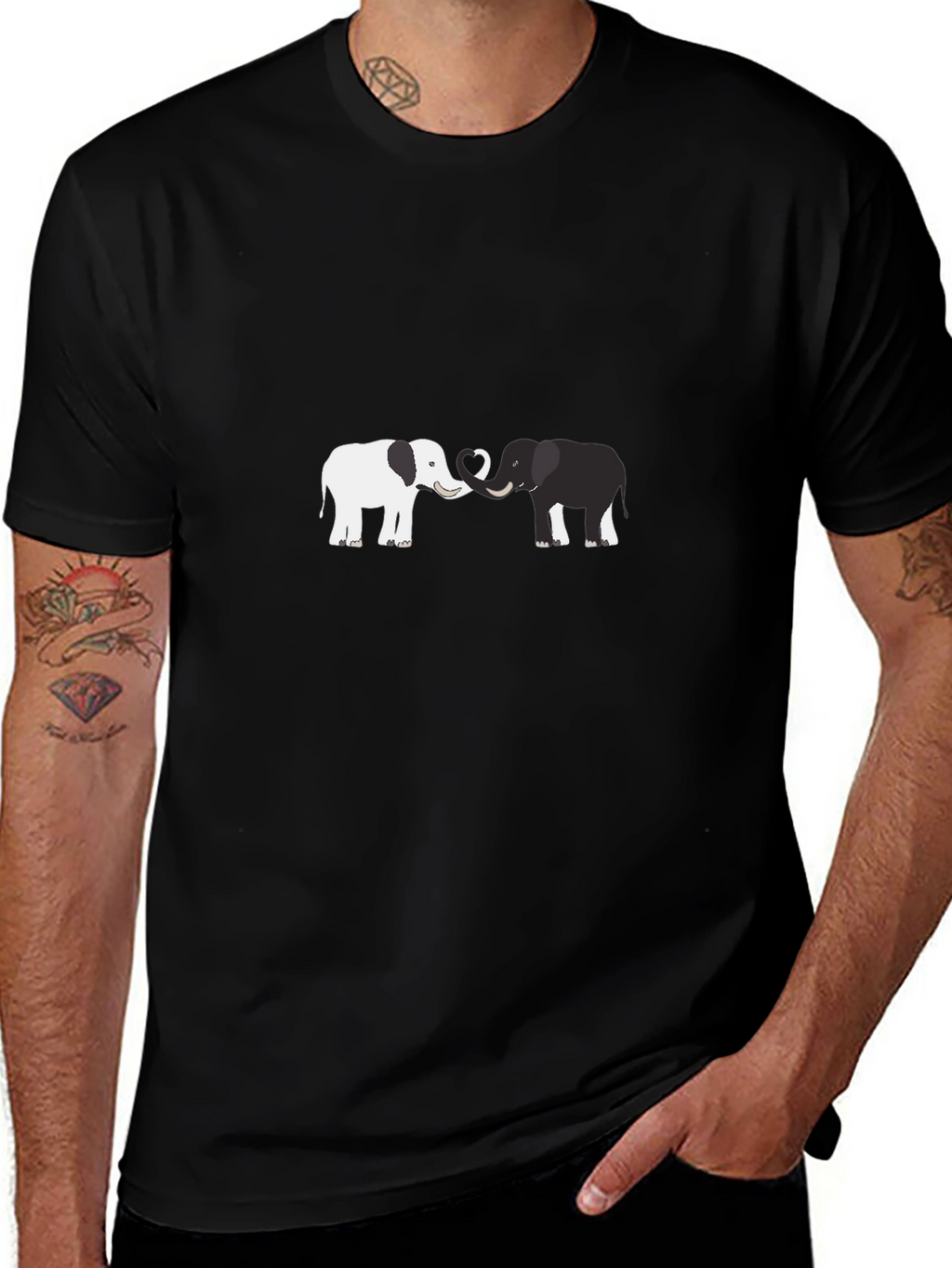Elephant Love Graphic Tee - Black Cotton Blend Shirt