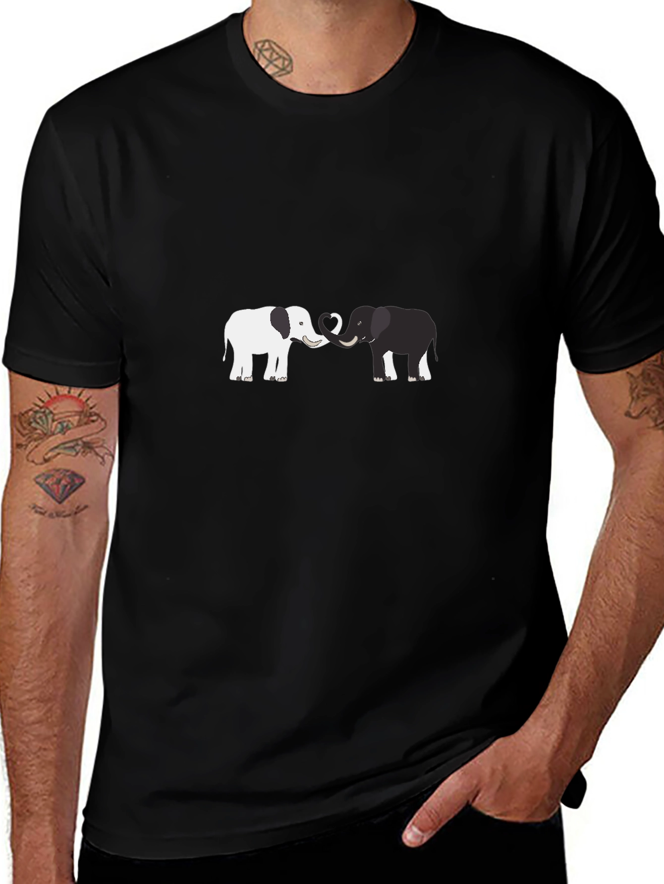 Elephant Love Graphic Tee - Black Cotton Blend Shirt