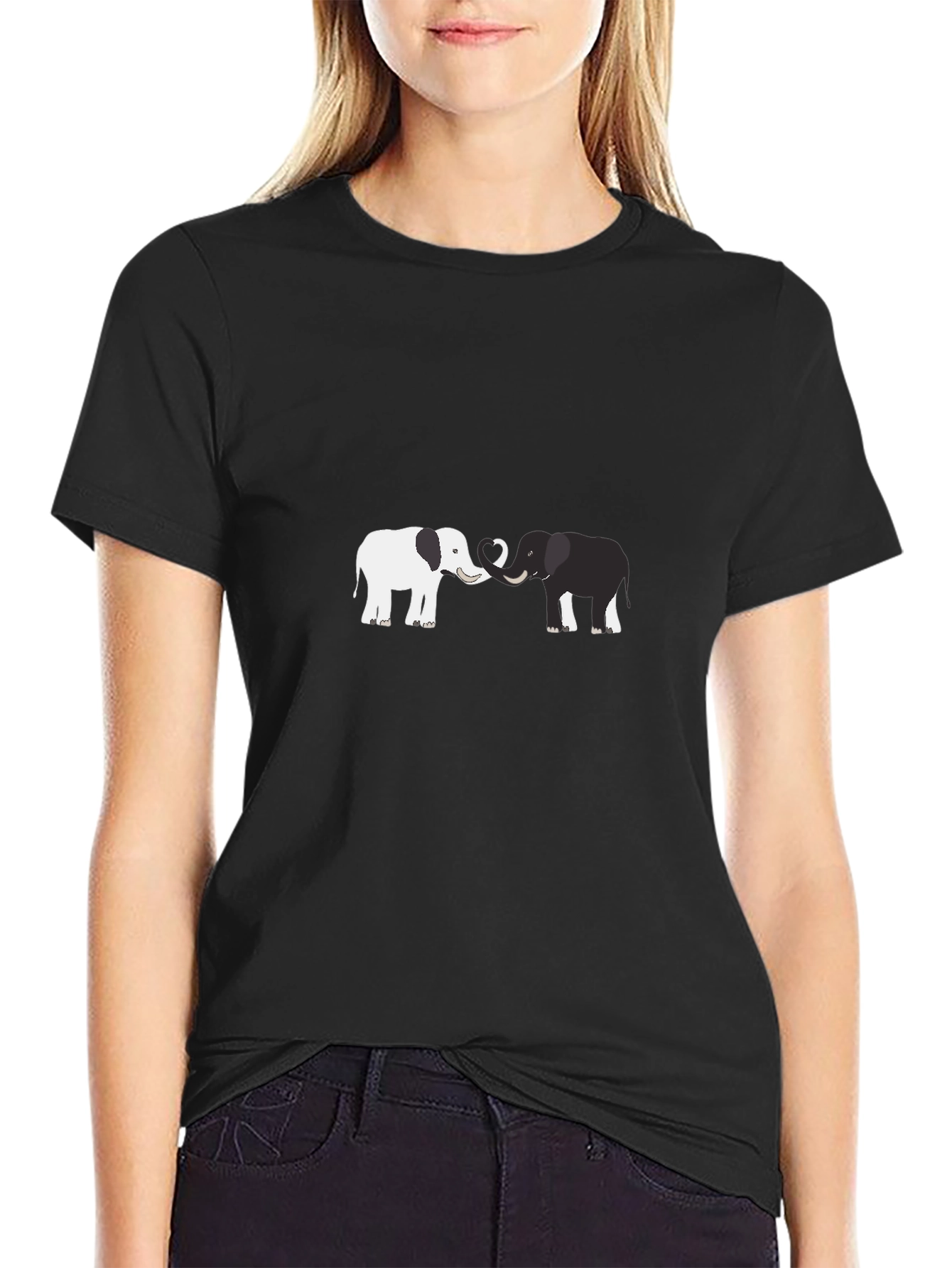 Elephant Love Graphic Tee - Black Cotton Blend Shirt