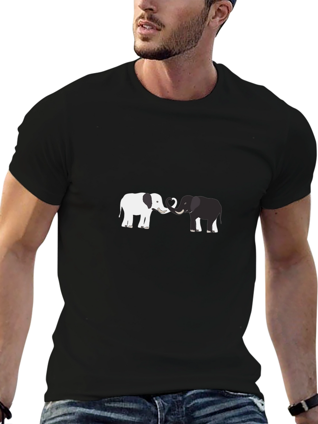 Elephant Love Graphic Tee - Black Cotton Blend Shirt
